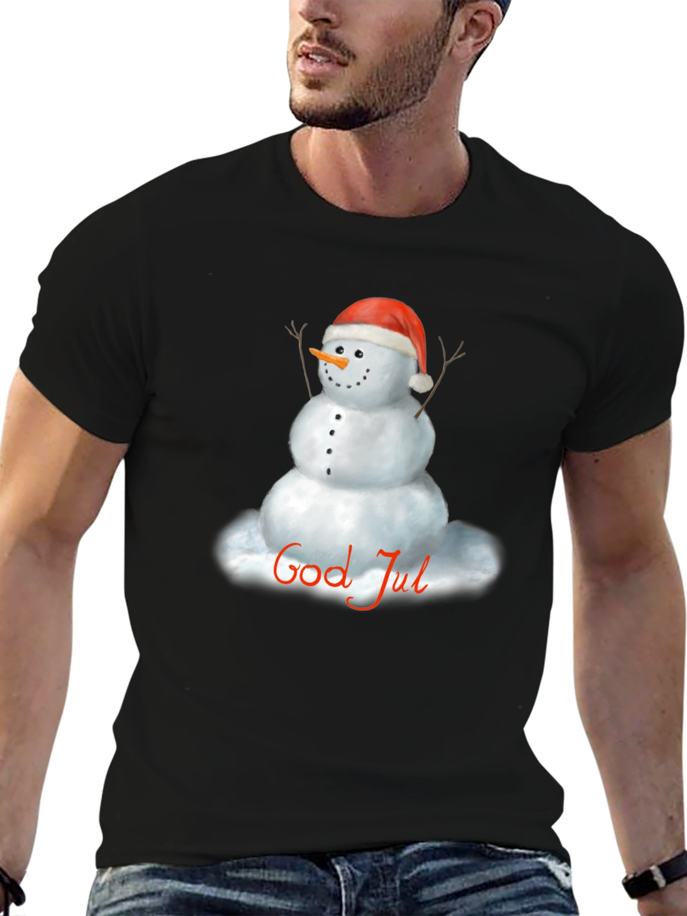 God Jul Snowman Graphic Tee - Holiday Cheer!