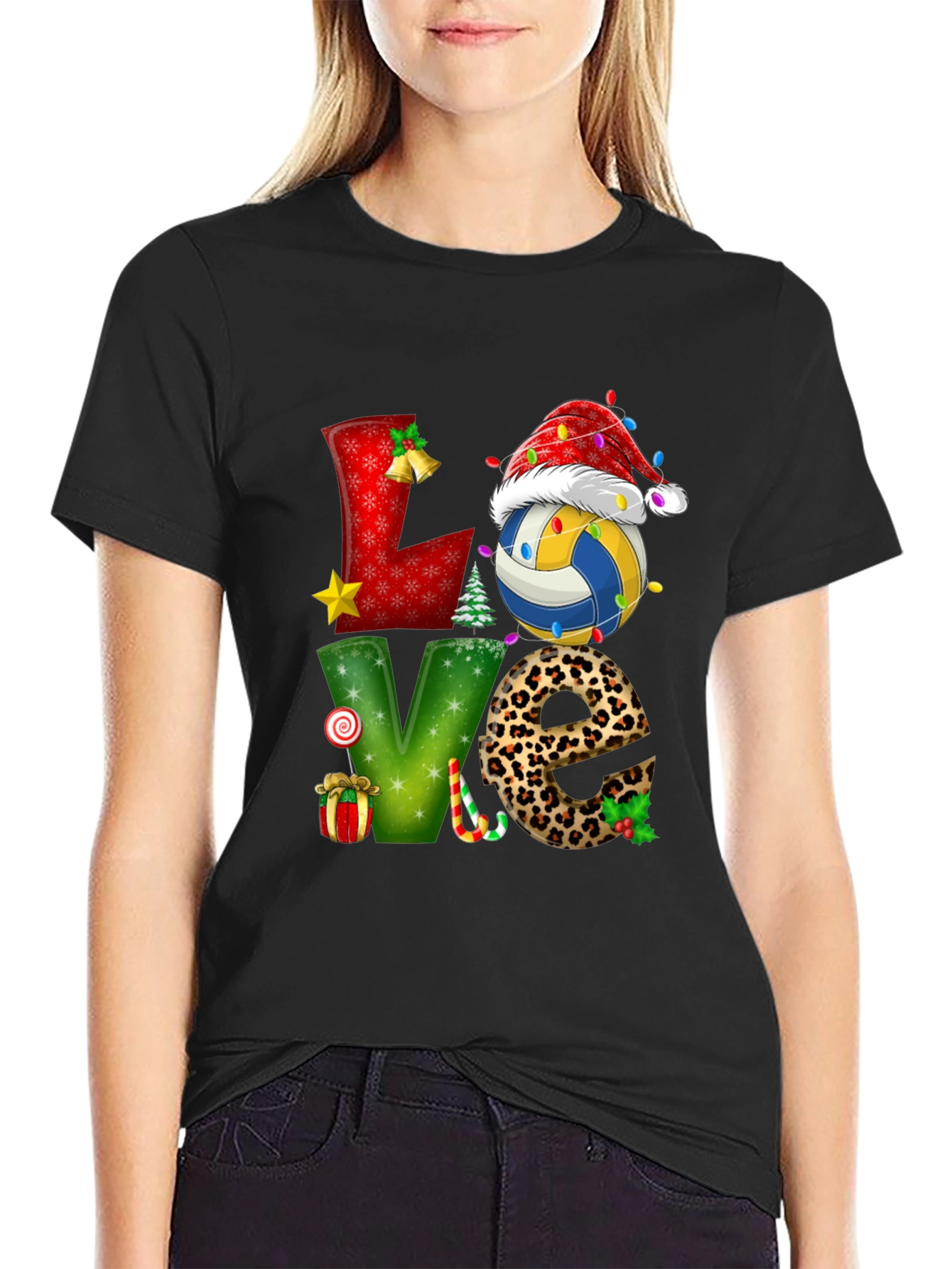 Festive Volleyball Love Christmas Graphic Tee