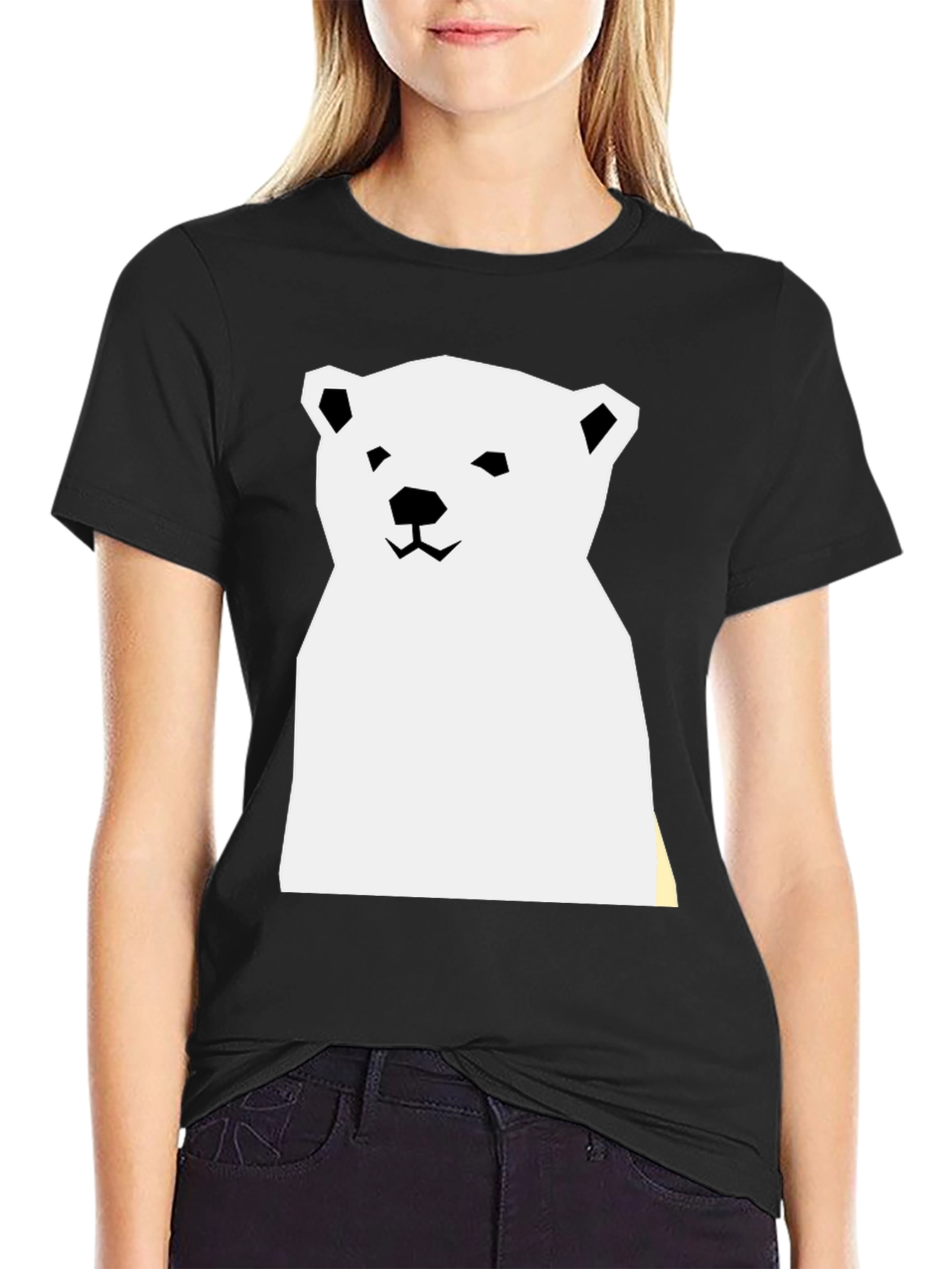 Geometric Polar Bear Graphic Tee - Black