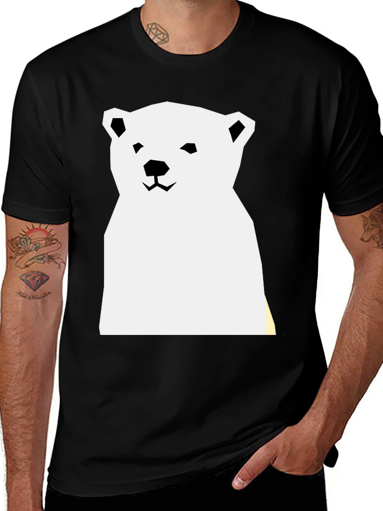 Geometric Polar Bear Graphic Tee - Black