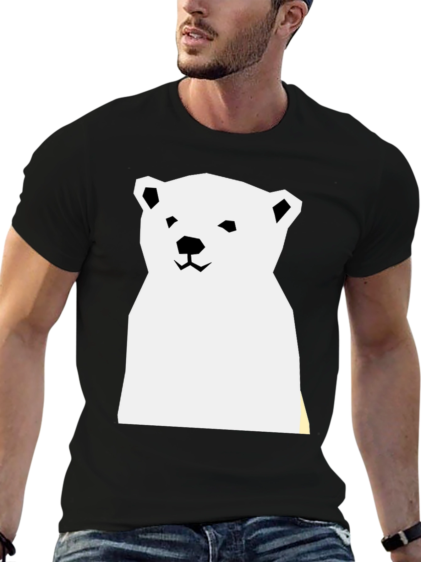 Geometric Polar Bear Graphic Tee - Black