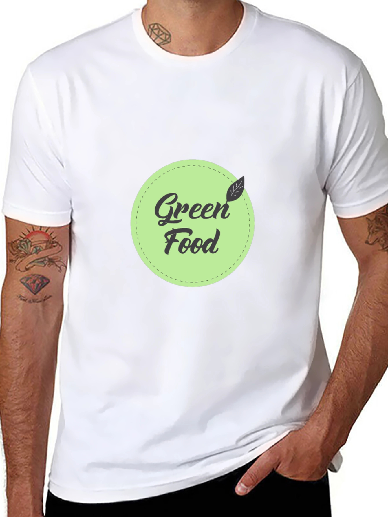 Green Food Graphic Black T-Shirt