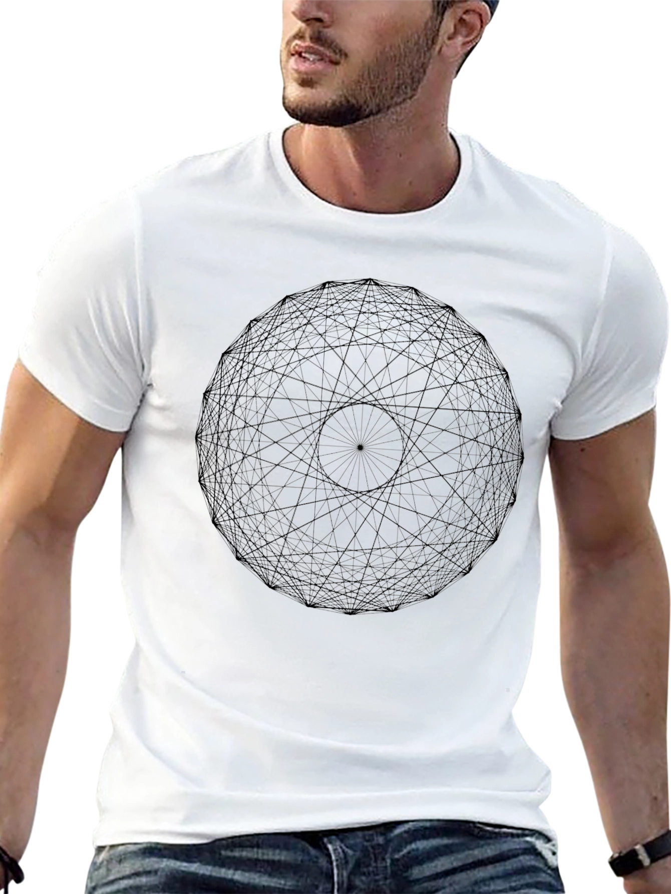 Geometric Line Art Black Graphic Tee
