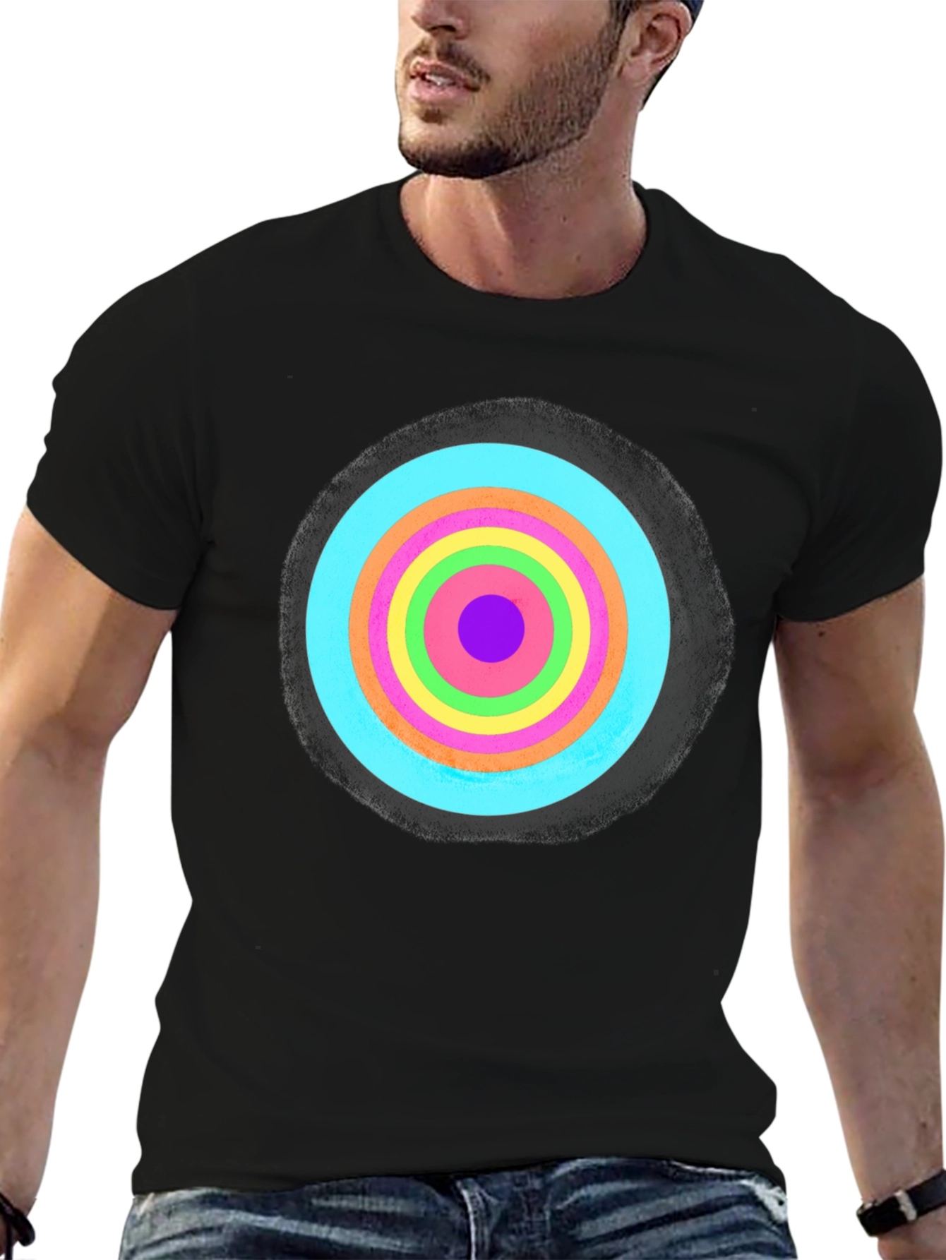 Retro Target Graphic T-Shirt - Black Cotton Blend