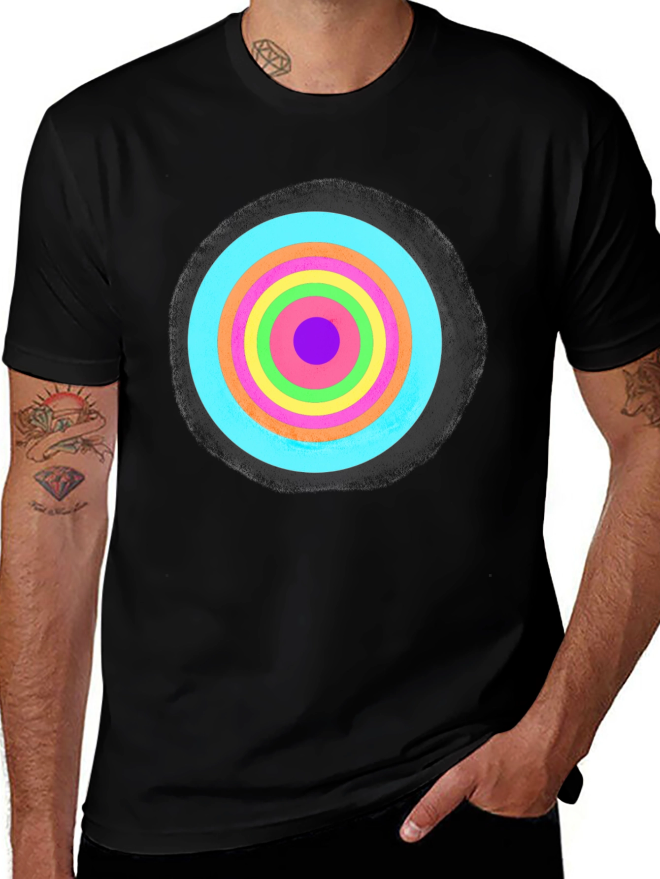 Retro Target Graphic T-Shirt - Black Cotton Blend