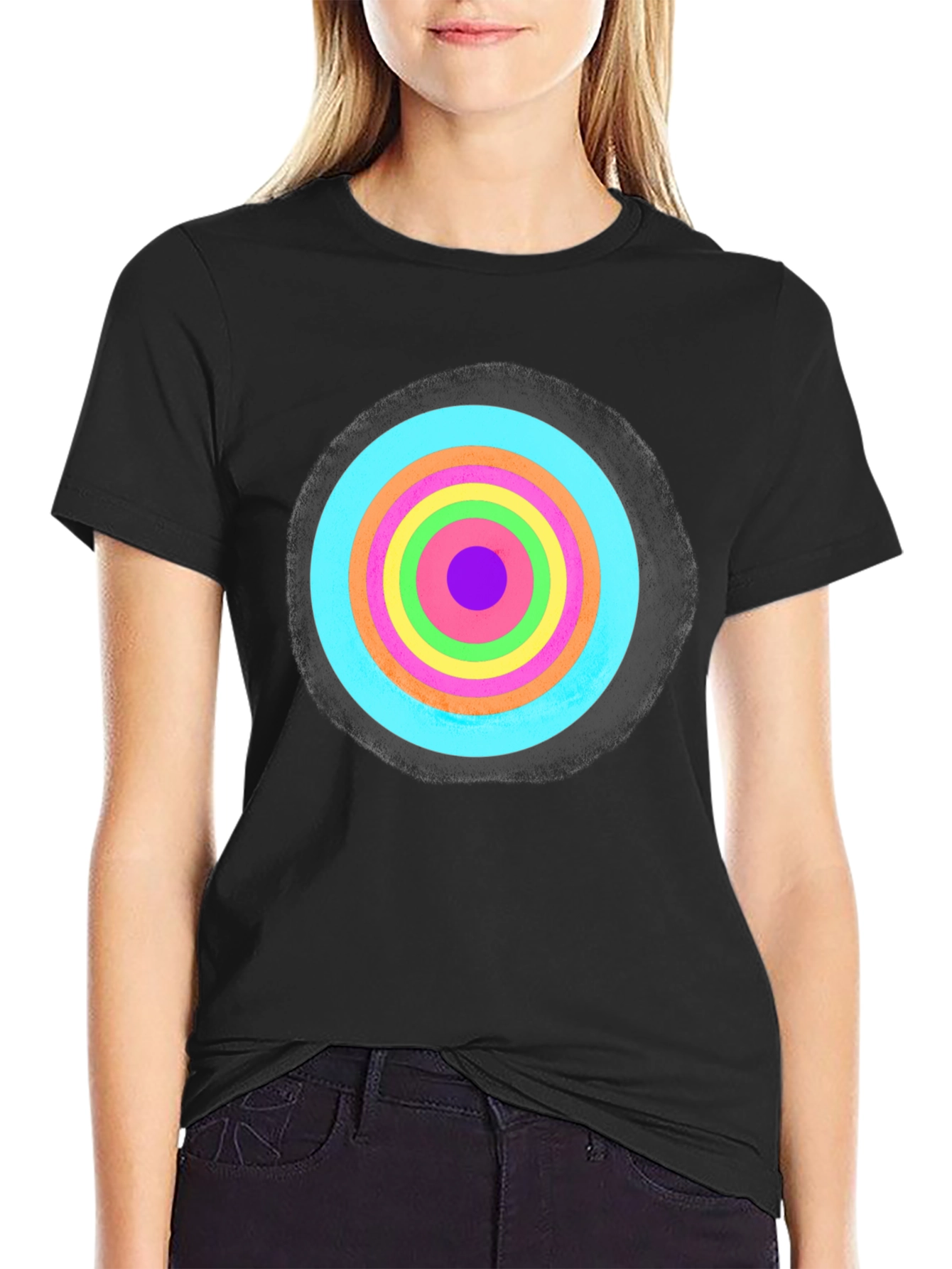 Retro Target Graphic T-Shirt - Black Cotton Blend