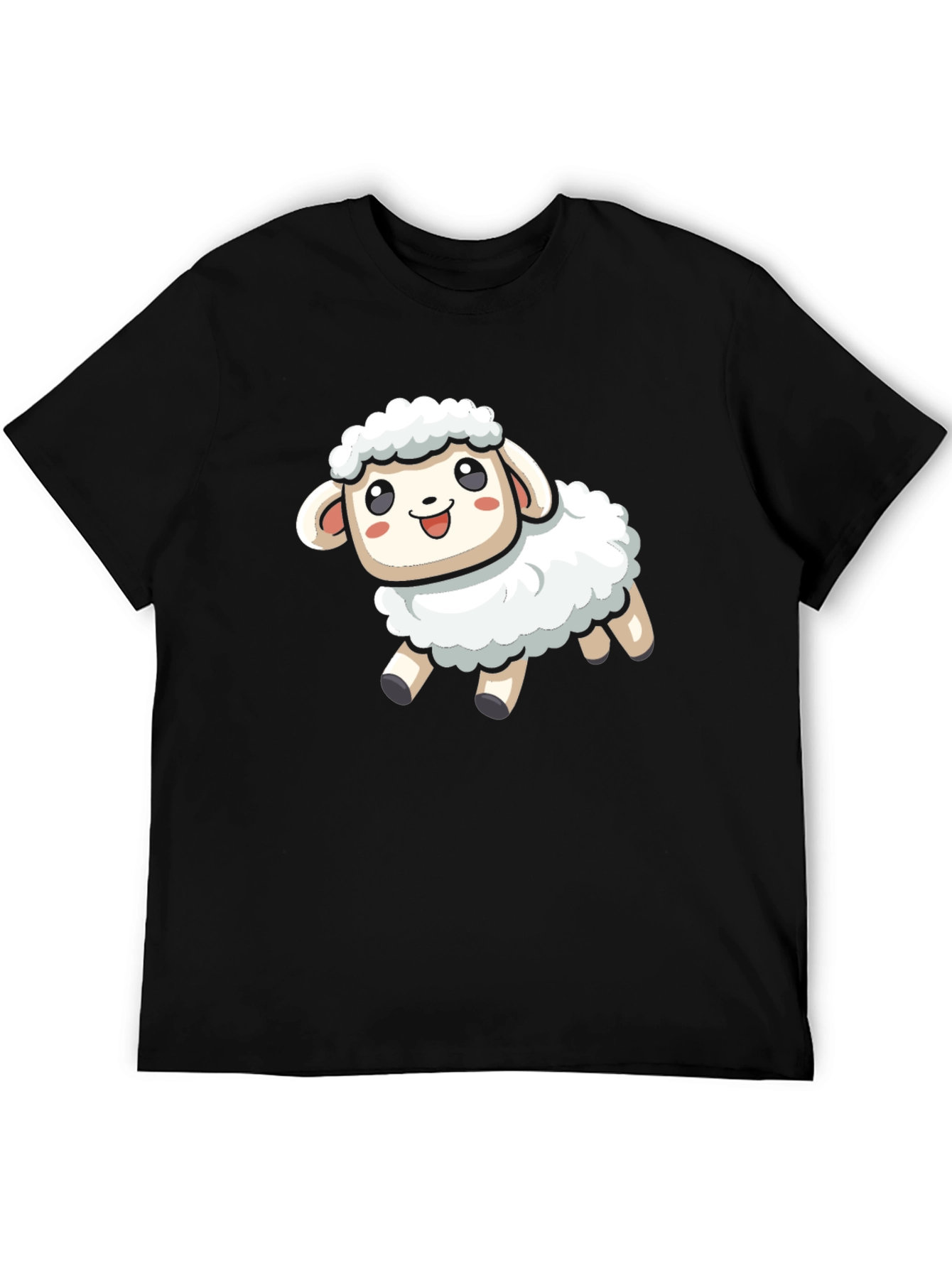 Cute Cartoon Sheep T-Shirt - Black Cotton Blend