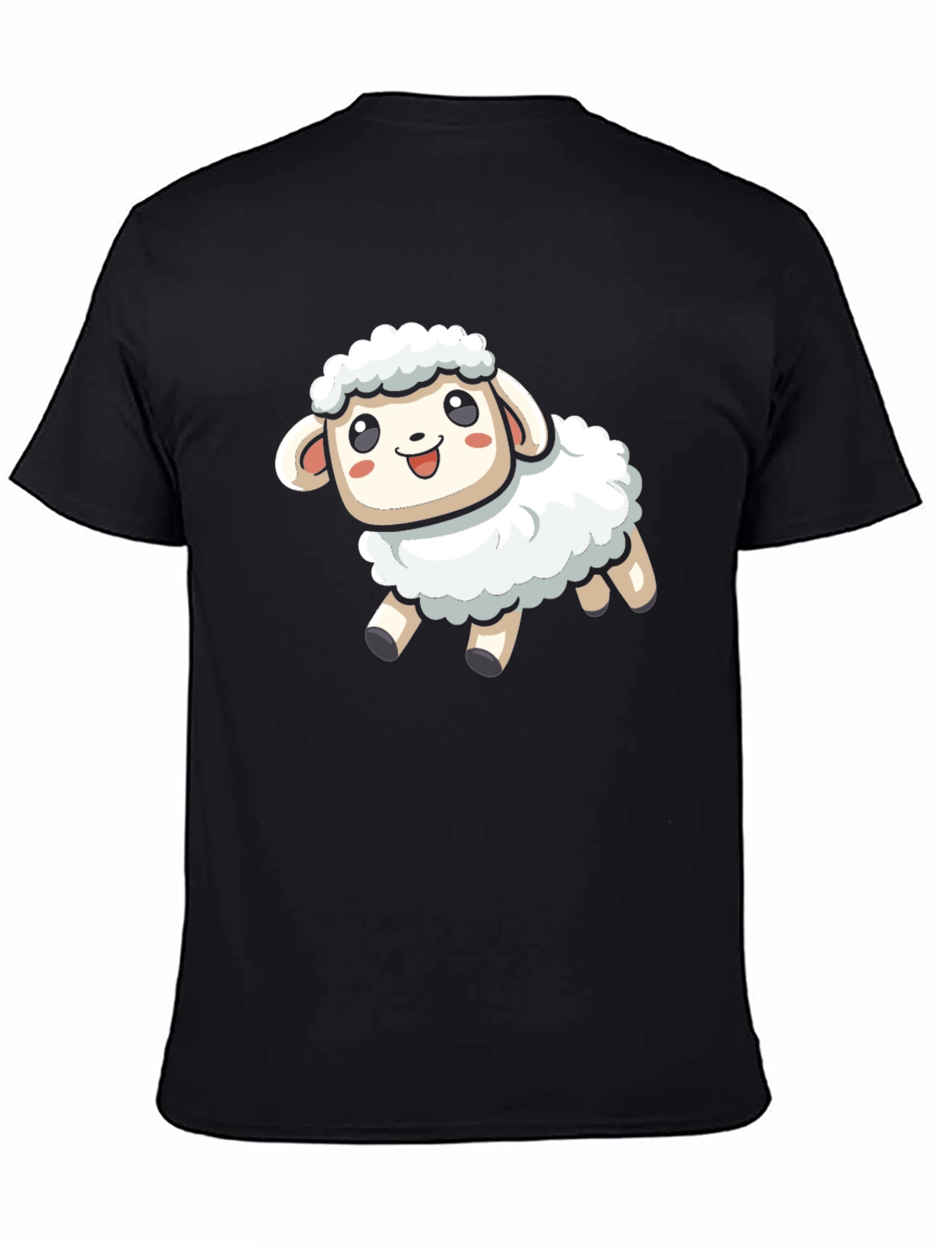 Cute Cartoon Sheep T-Shirt - Black Cotton Blend