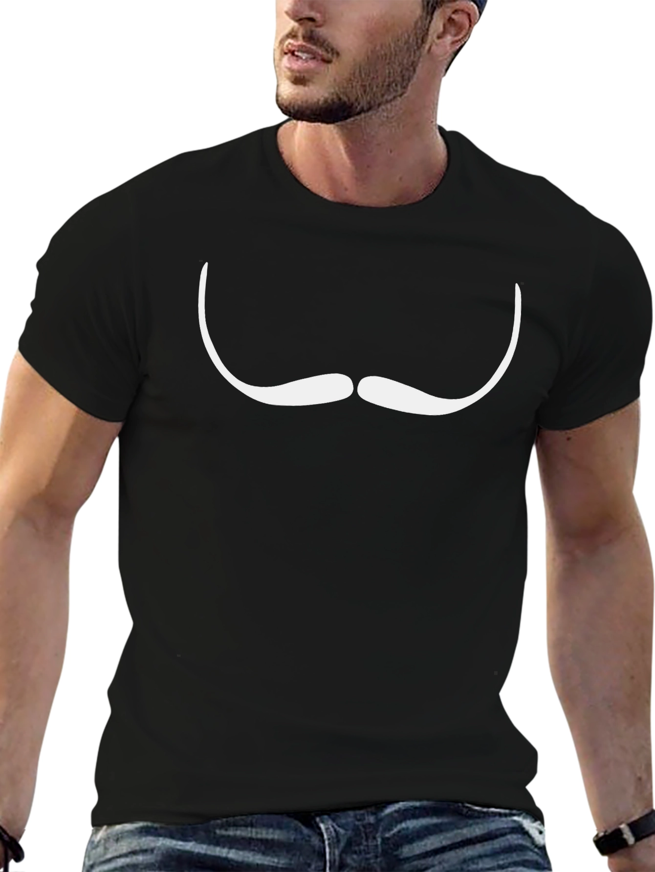 Black Mustache Graphic Tee - Humorous Menswear