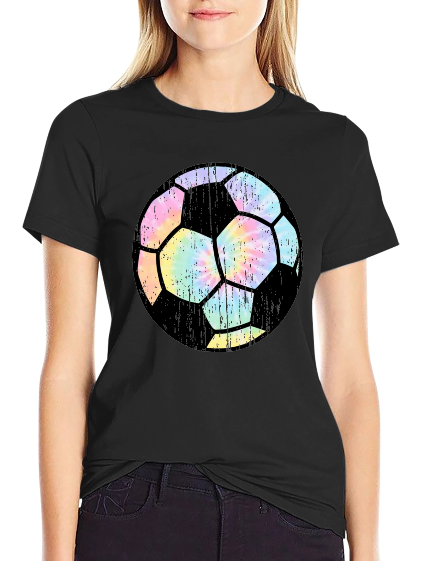 Tie Dye Soccer Ball Black T-Shirt
