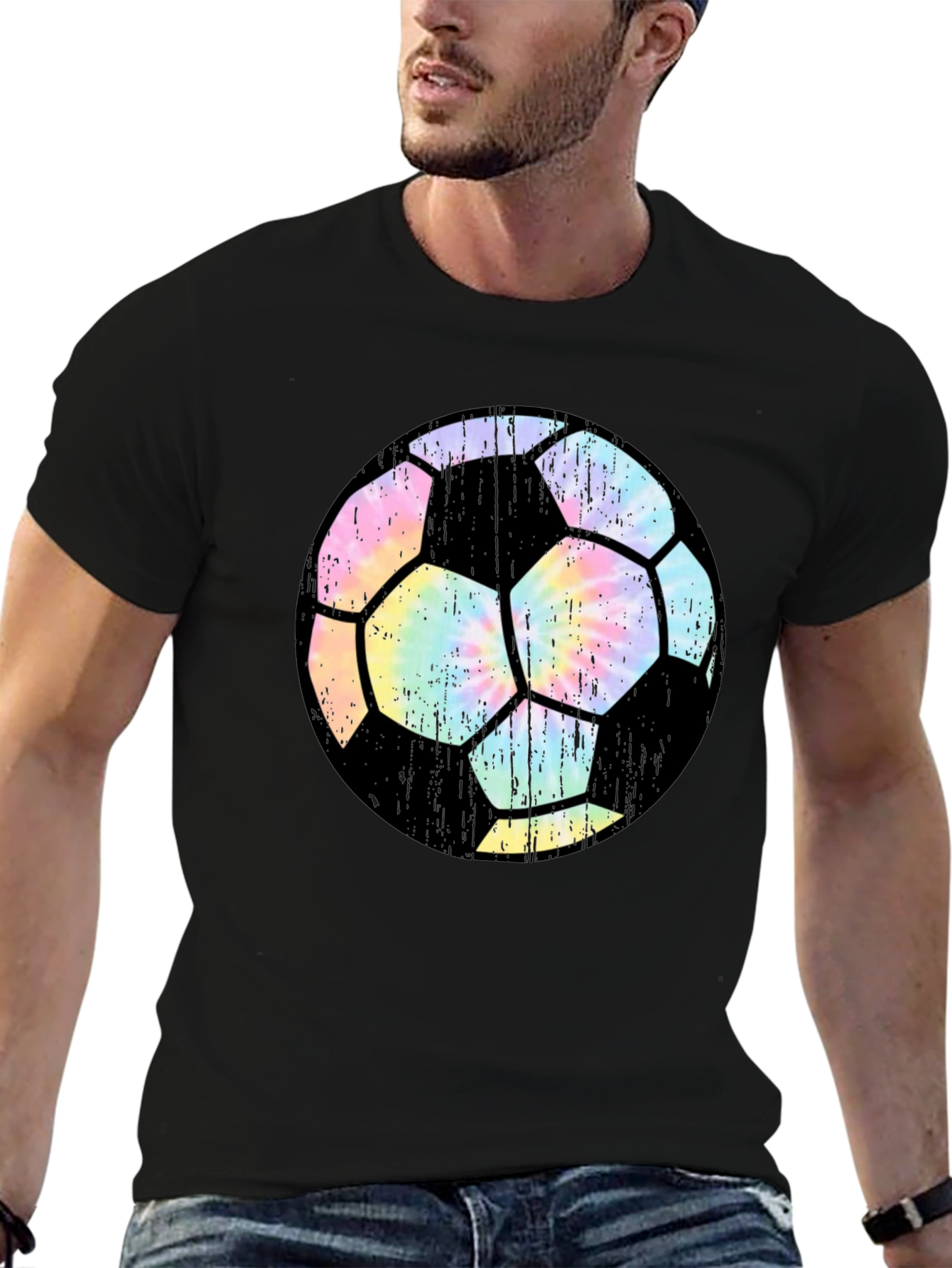 Tie Dye Soccer Ball Black T-Shirt