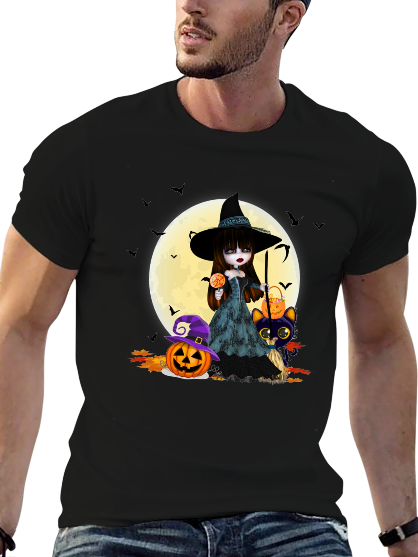 Halloween Witch & Cat T-Shirt
