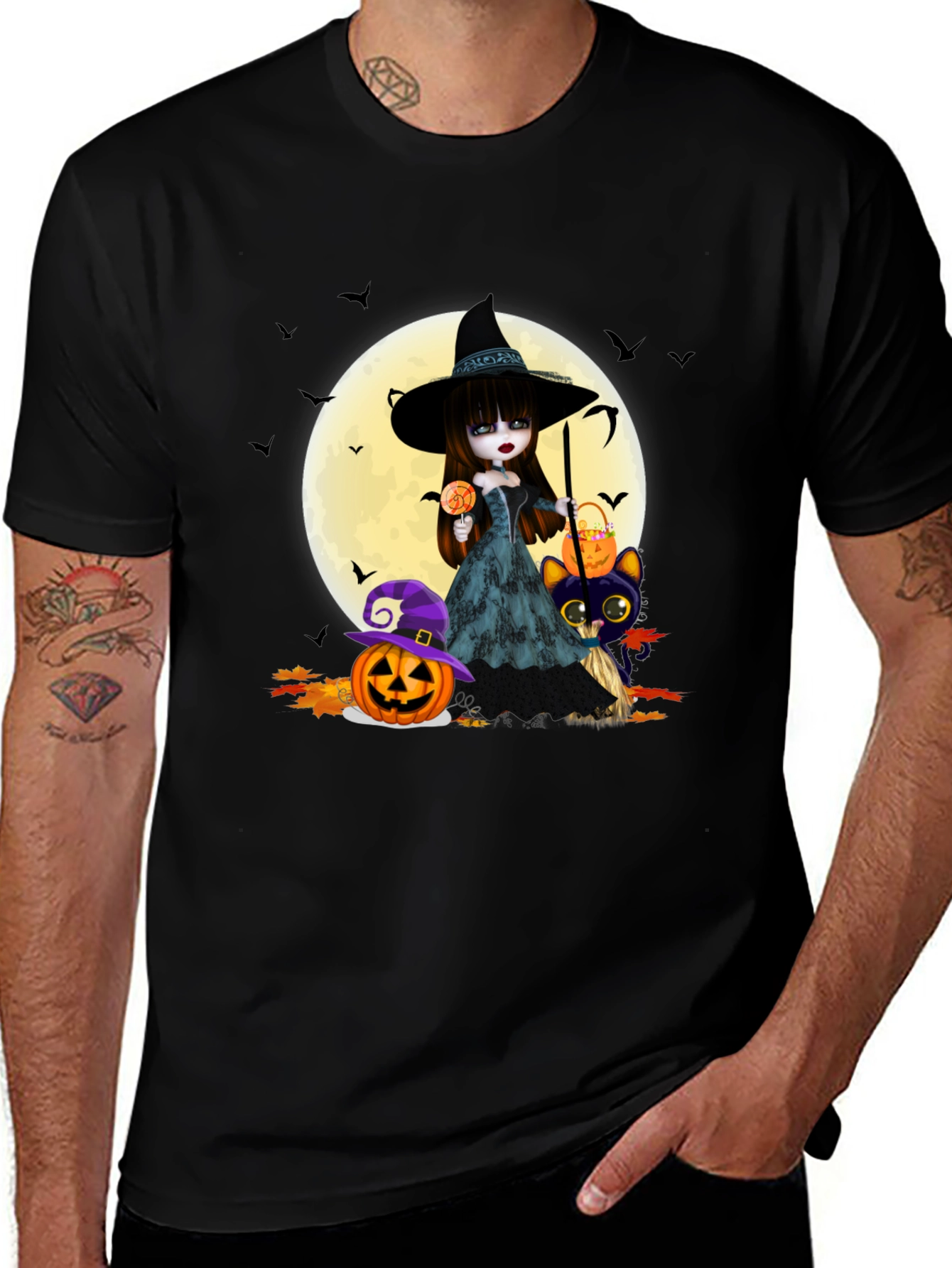 Halloween Witch & Cat T-Shirt