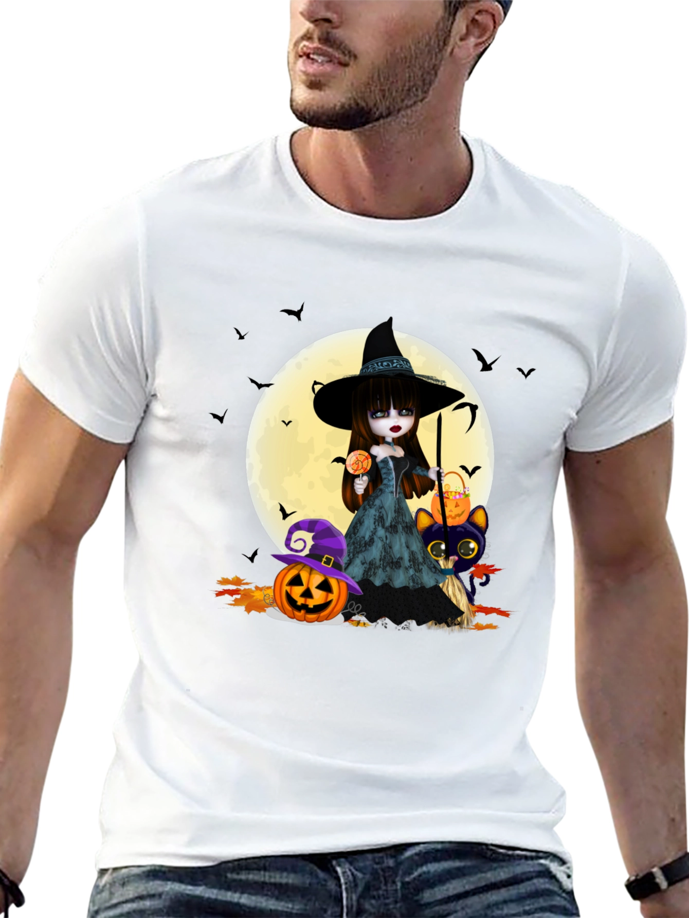 Halloween Witch & Cat T-Shirt