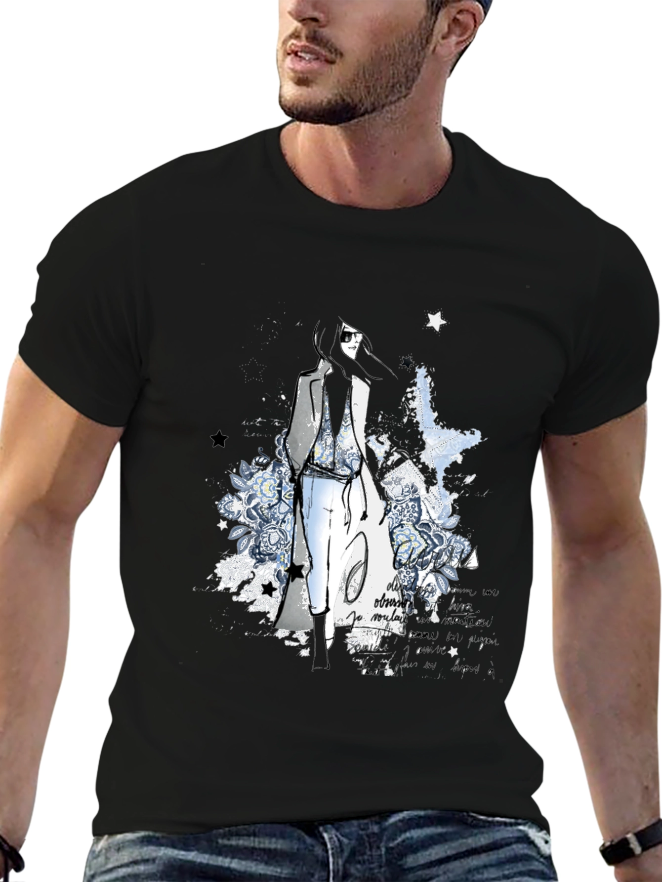 Stylish Black Graphic Print T-Shirt