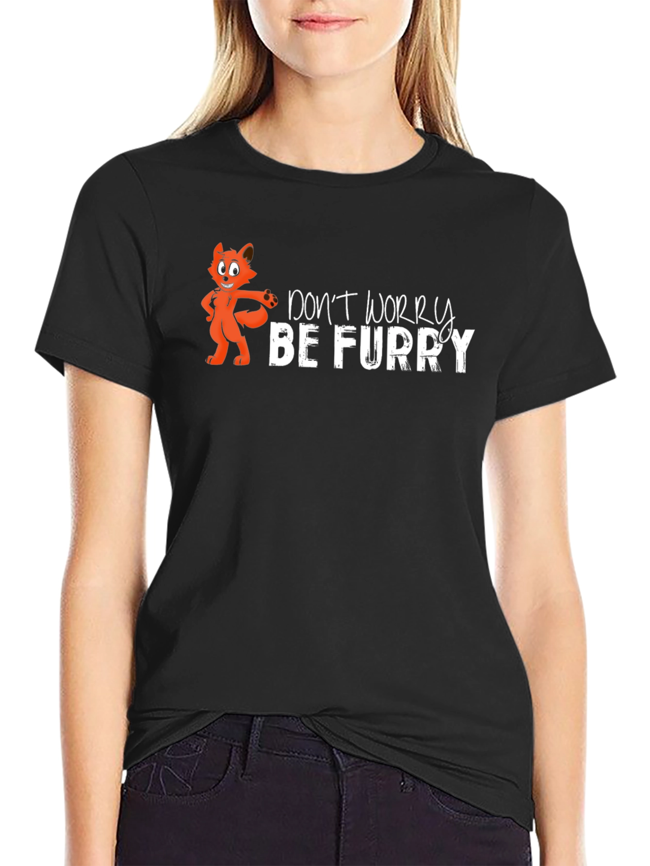 Dont Worry Be Furry Black T-Shirt