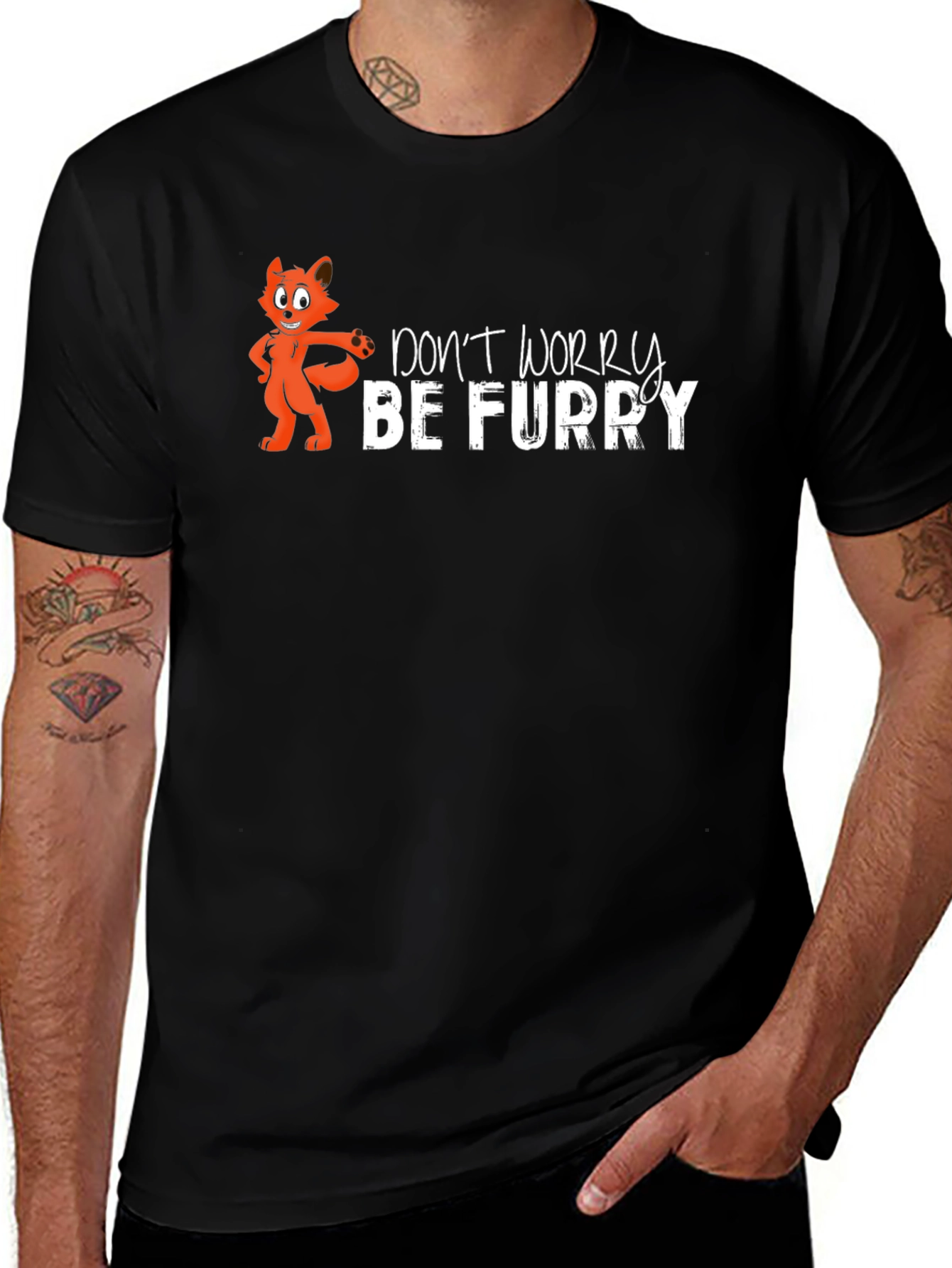 Dont Worry Be Furry Black T-Shirt