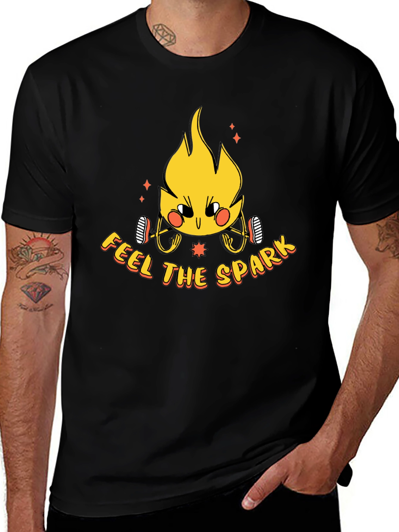 Feel the Spark Graphic Tee - Black Cotton T-Shirt