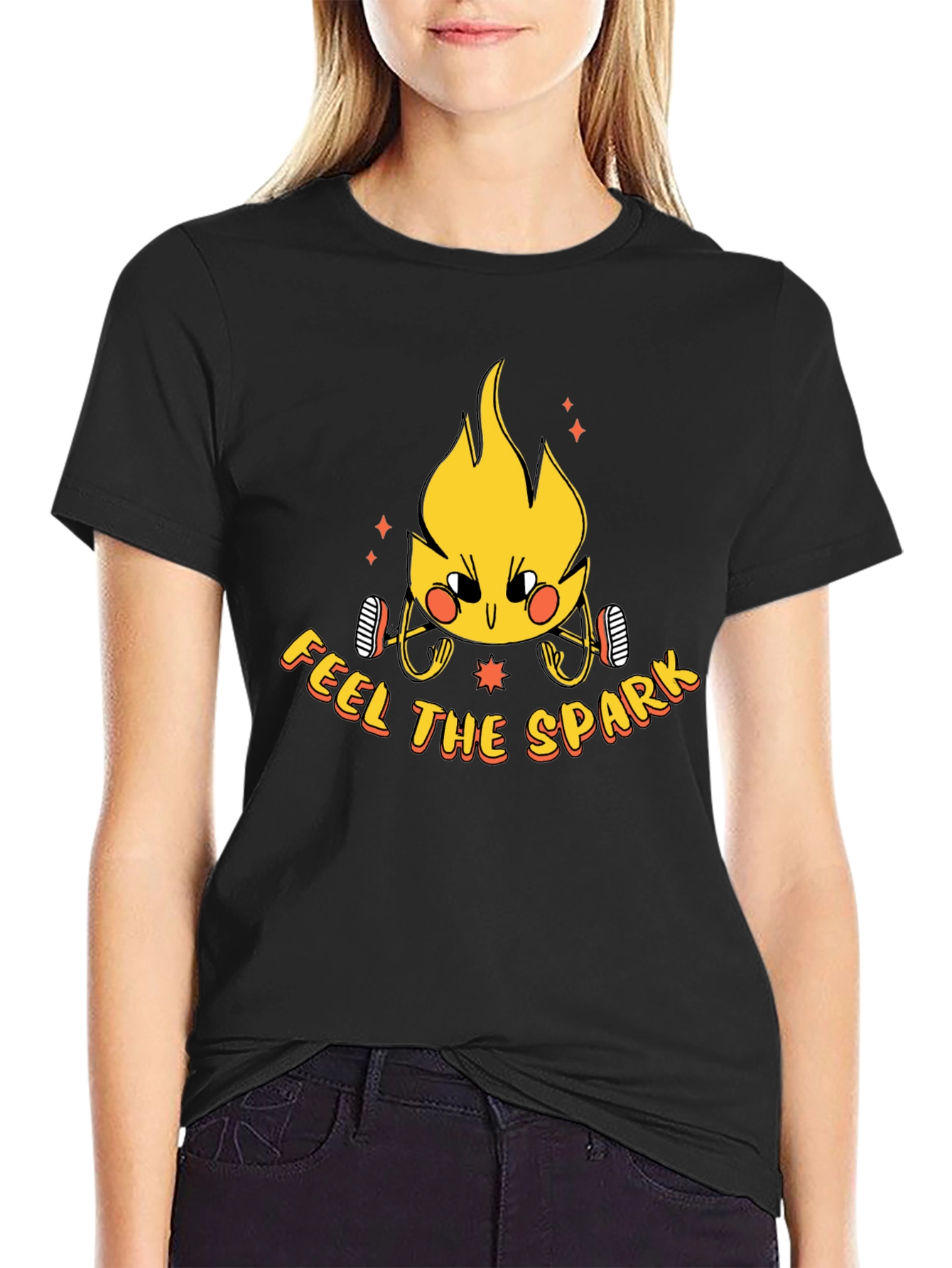Feel the Spark Graphic Tee - Black Cotton T-Shirt