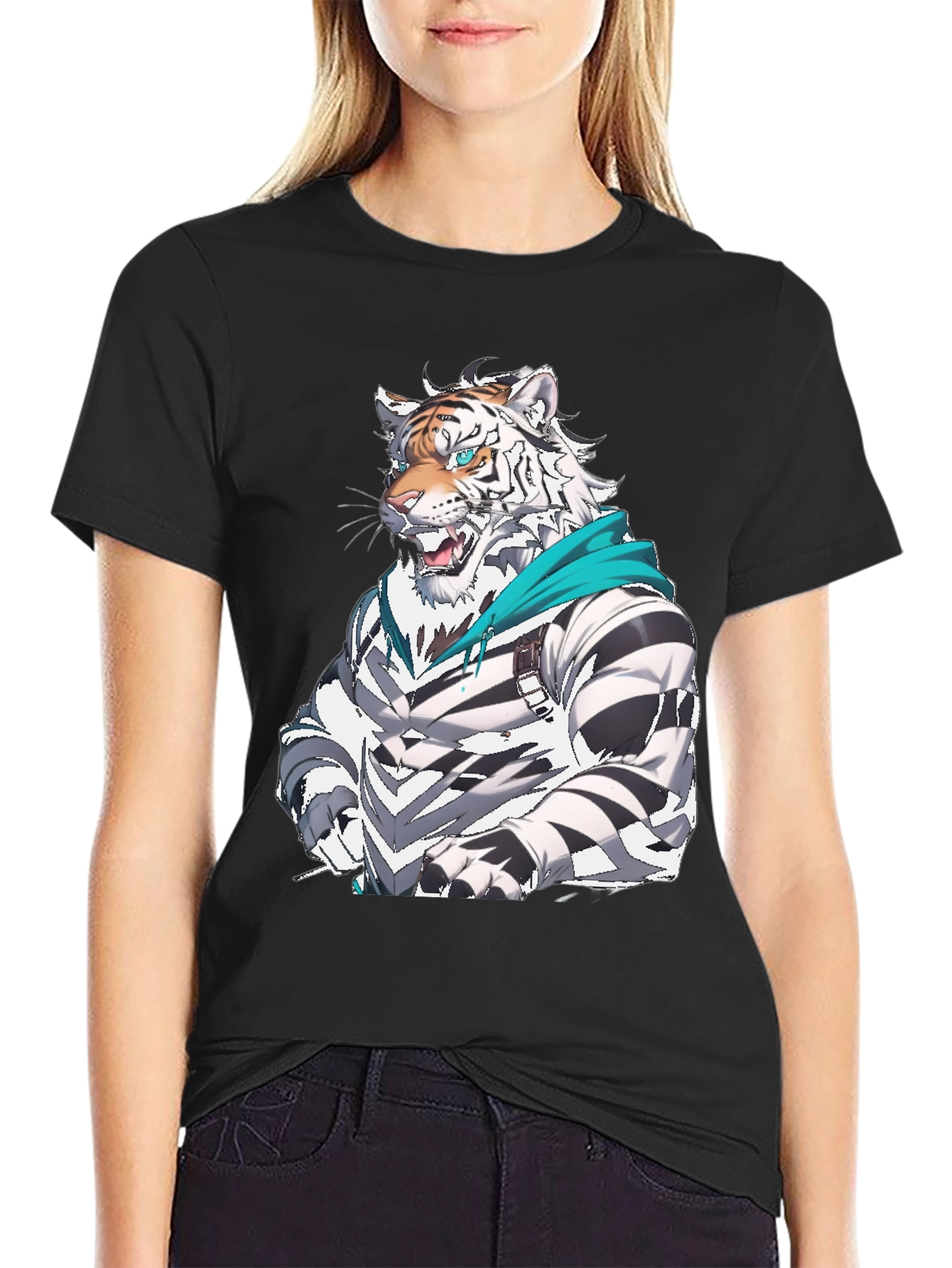 Tiger Cartoon Graphic Black T-Shirt