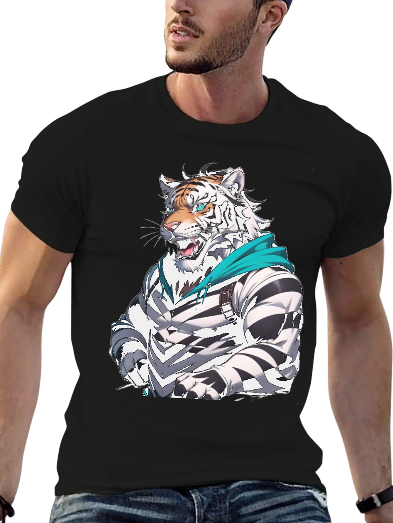 Tiger Cartoon Graphic Black T-Shirt