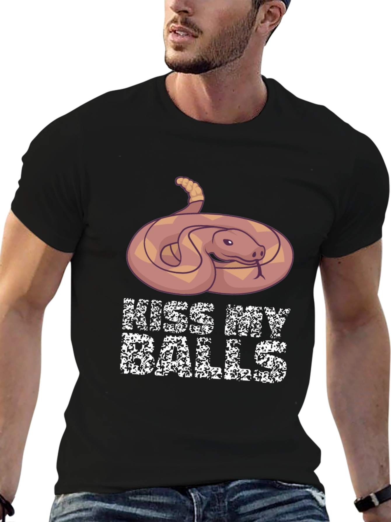Humorous Snake Graphic T-Shirt - Kiss My Balls
