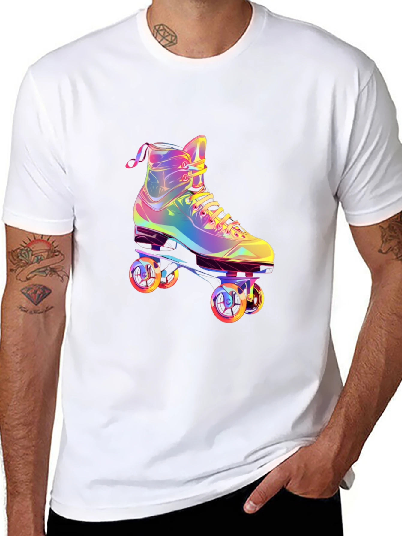 Retro Rainbow Roller Skate Graphic Tee