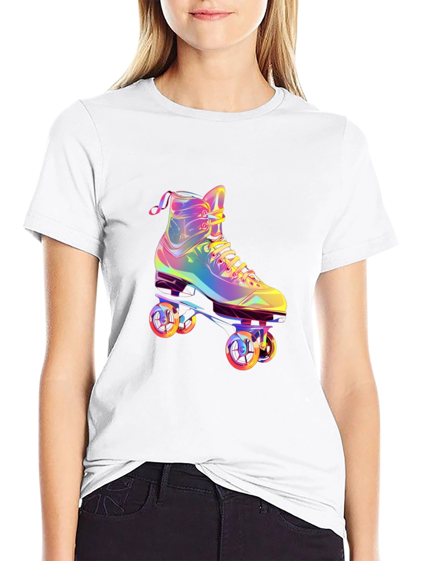 Retro Rainbow Roller Skate Graphic Tee