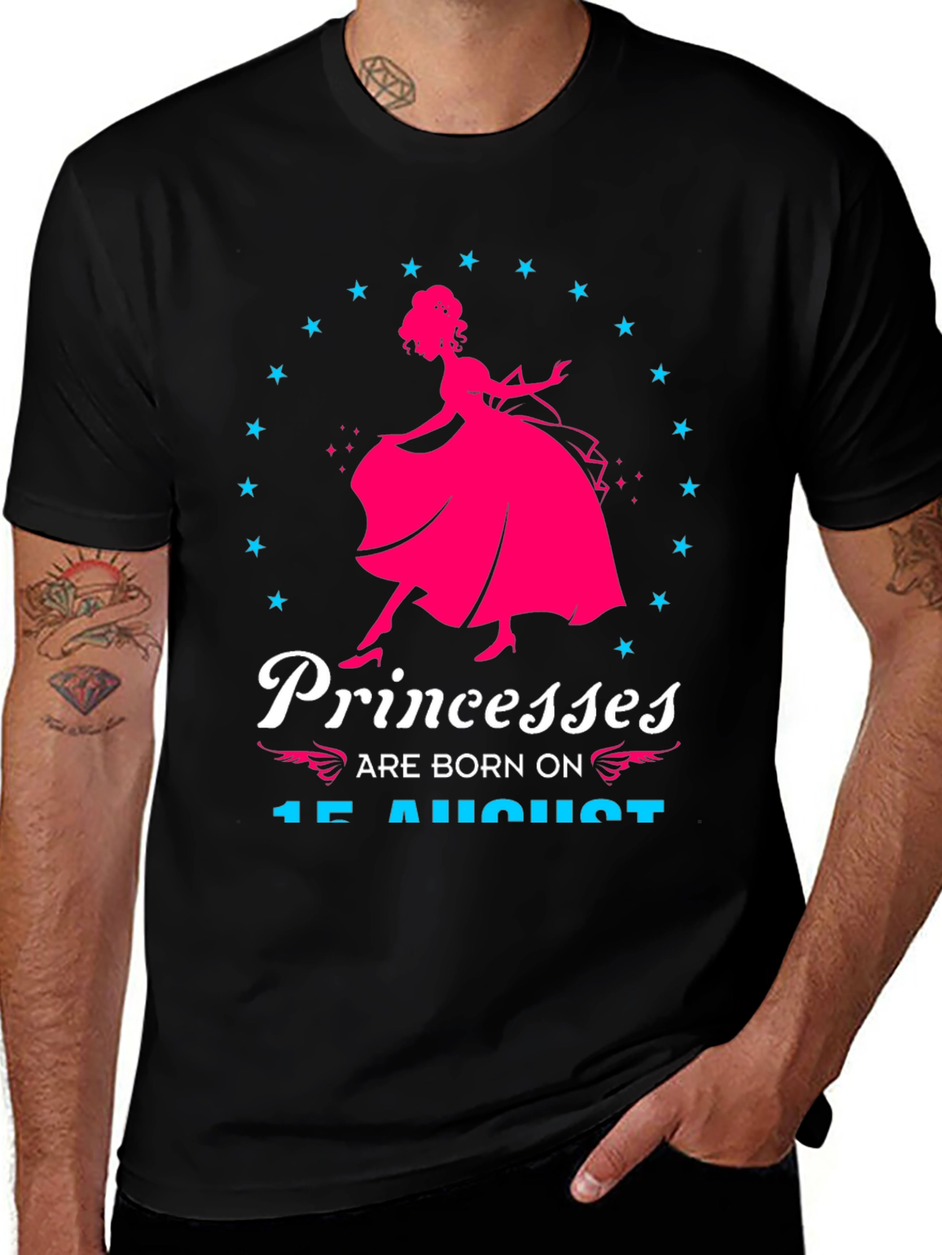 Princesses Are Born On 15 August Black T-Shirt