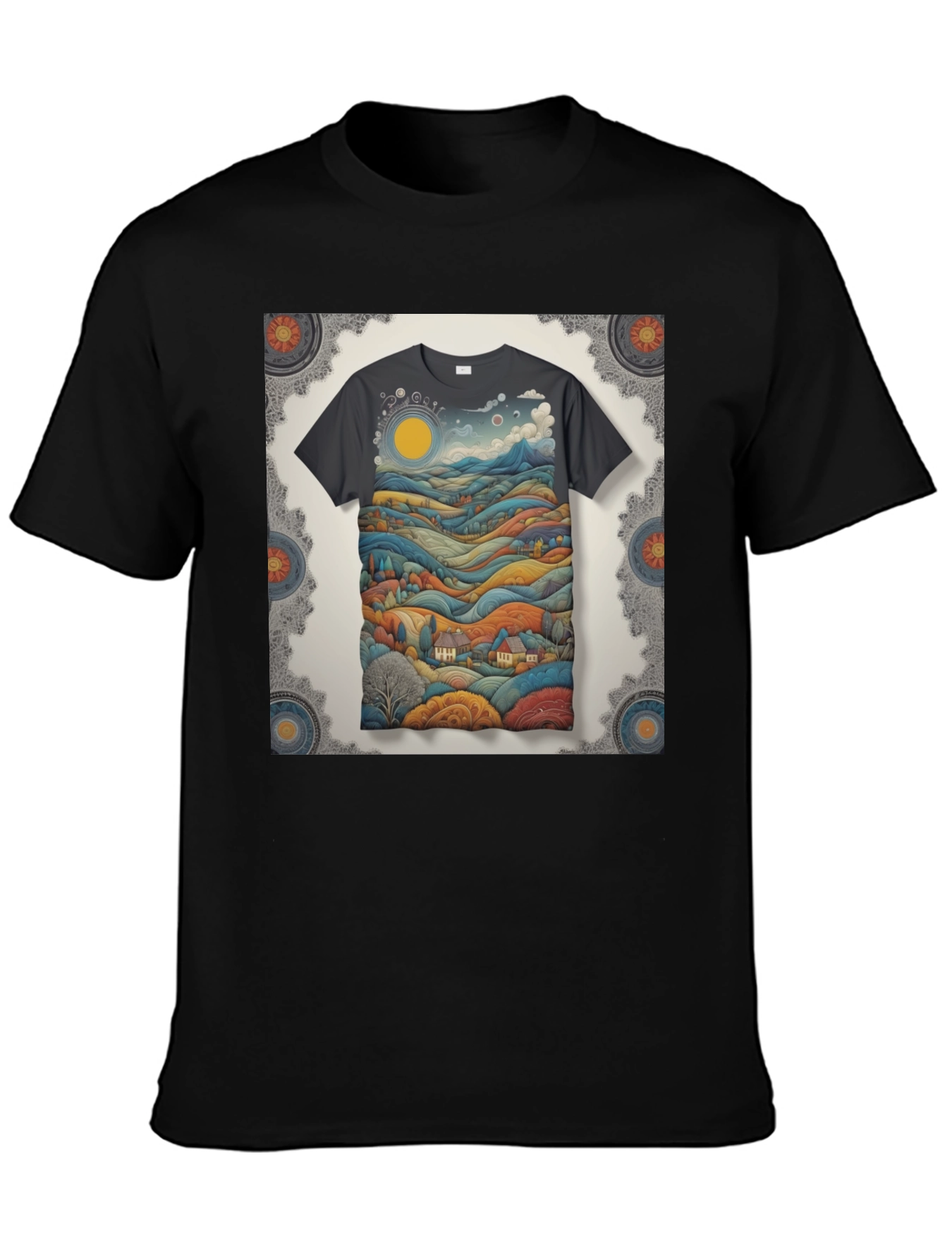 Scenic Landscape Graphic Tee - Black Cotton Blend