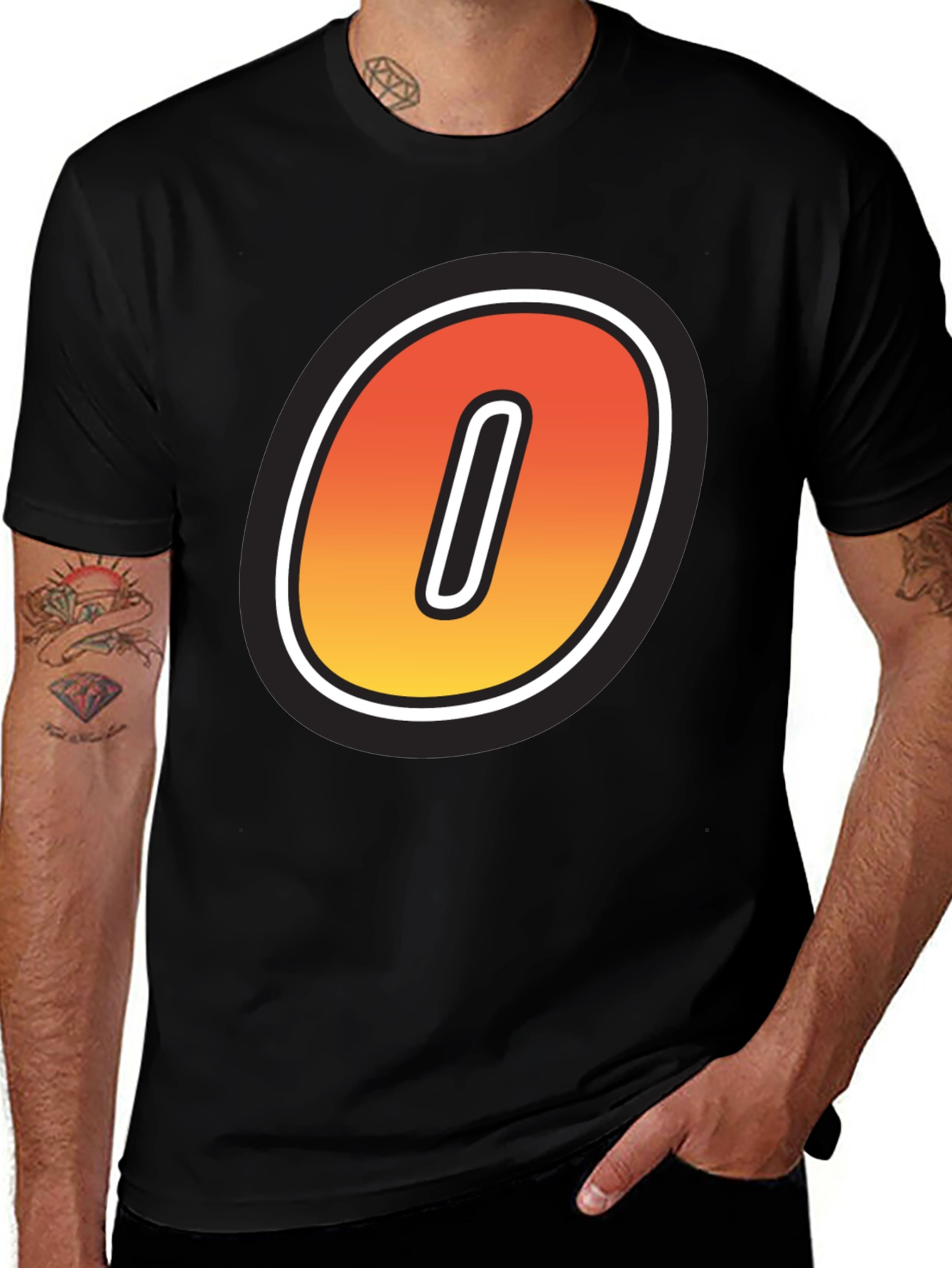 Stylish Black T-Shirt with Bold Number 0 Design