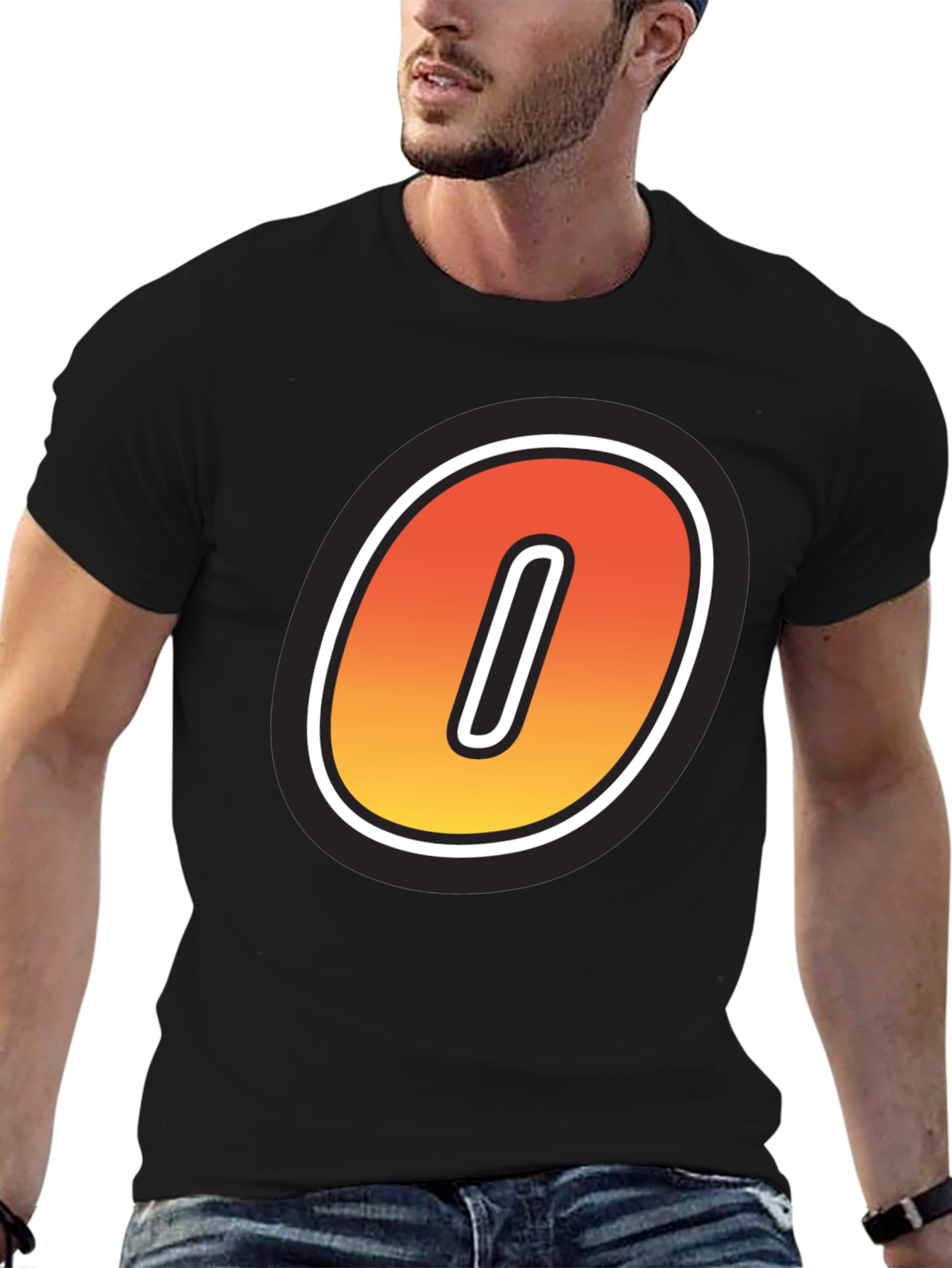 Stylish Black T-Shirt with Bold Number 0 Design