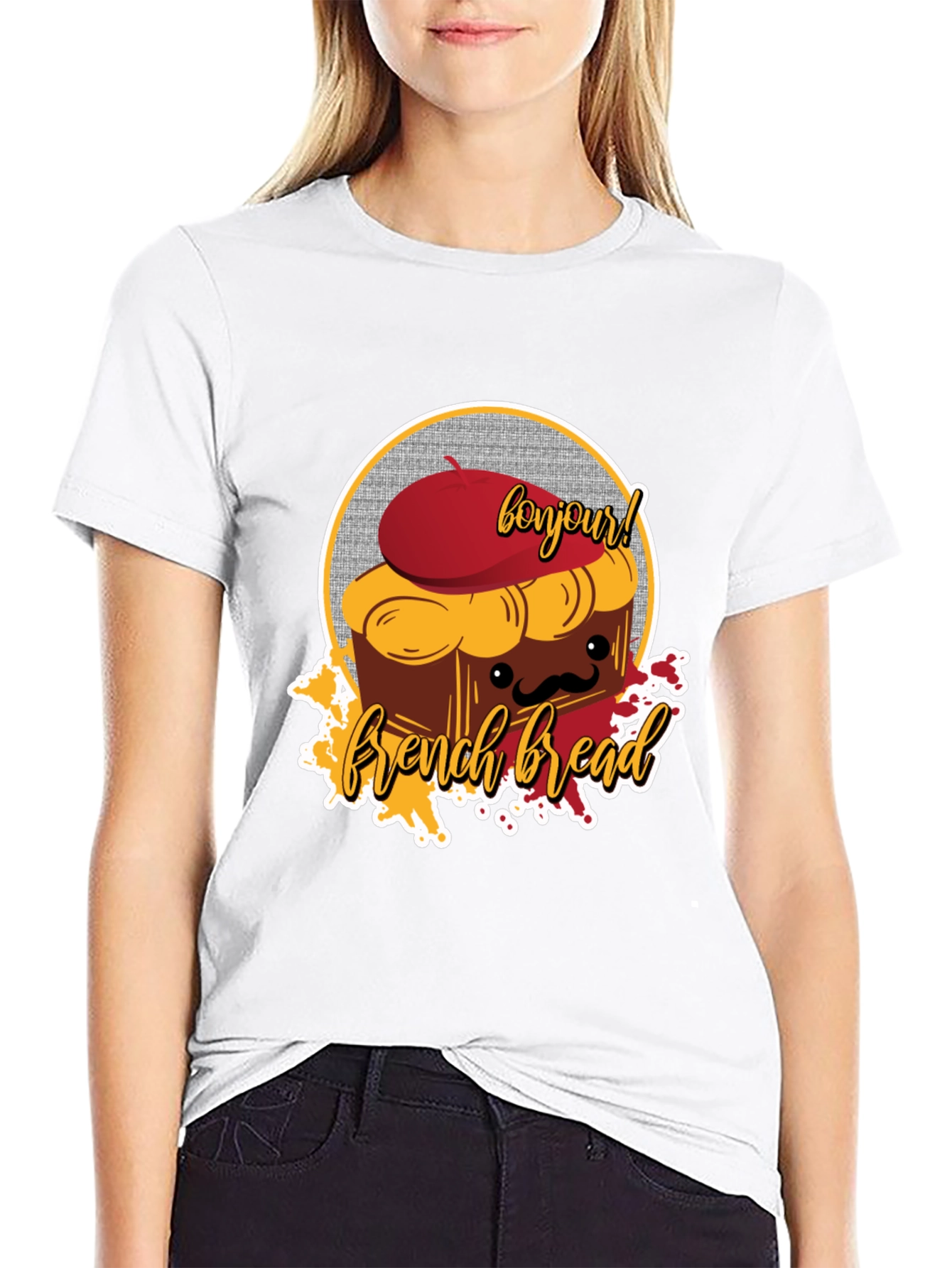 French Bread T-Shirt - Bonjour Cartoon Graphic Tee
