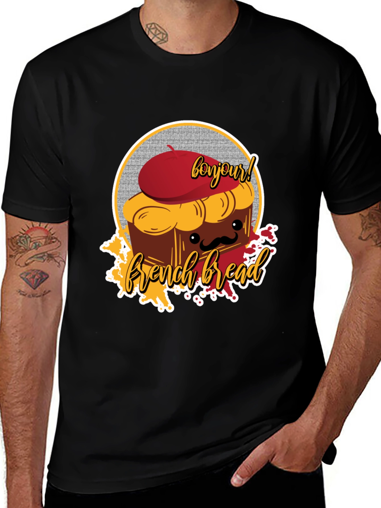 French Bread T-Shirt - Bonjour Cartoon Graphic Tee