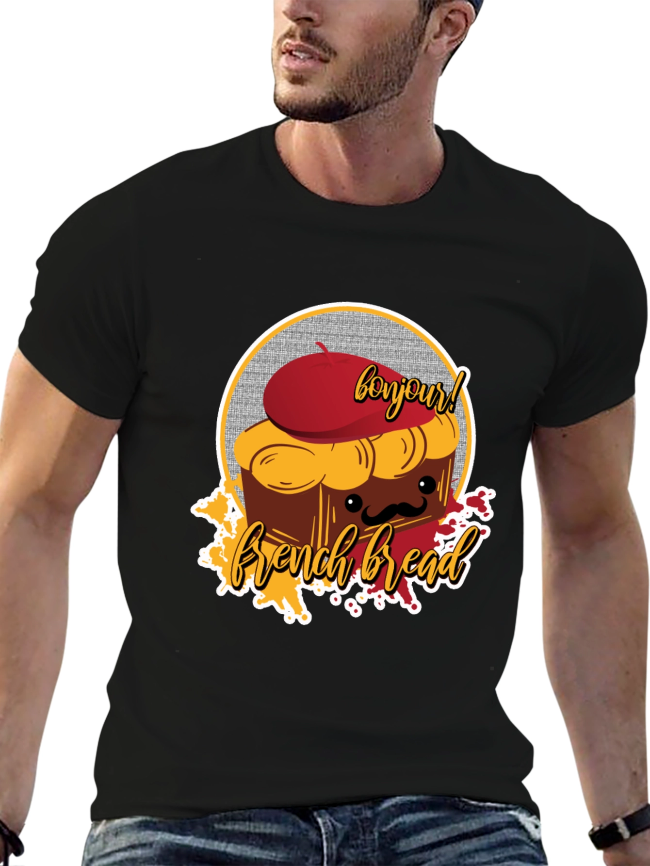 French Bread T-Shirt - Bonjour Cartoon Graphic Tee