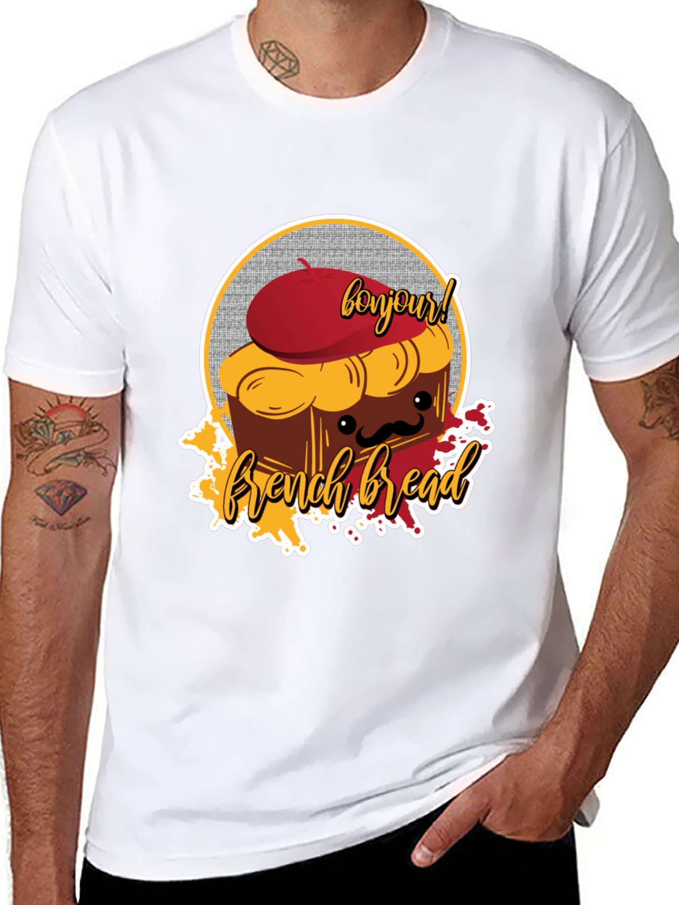 French Bread T-Shirt - Bonjour Cartoon Graphic Tee