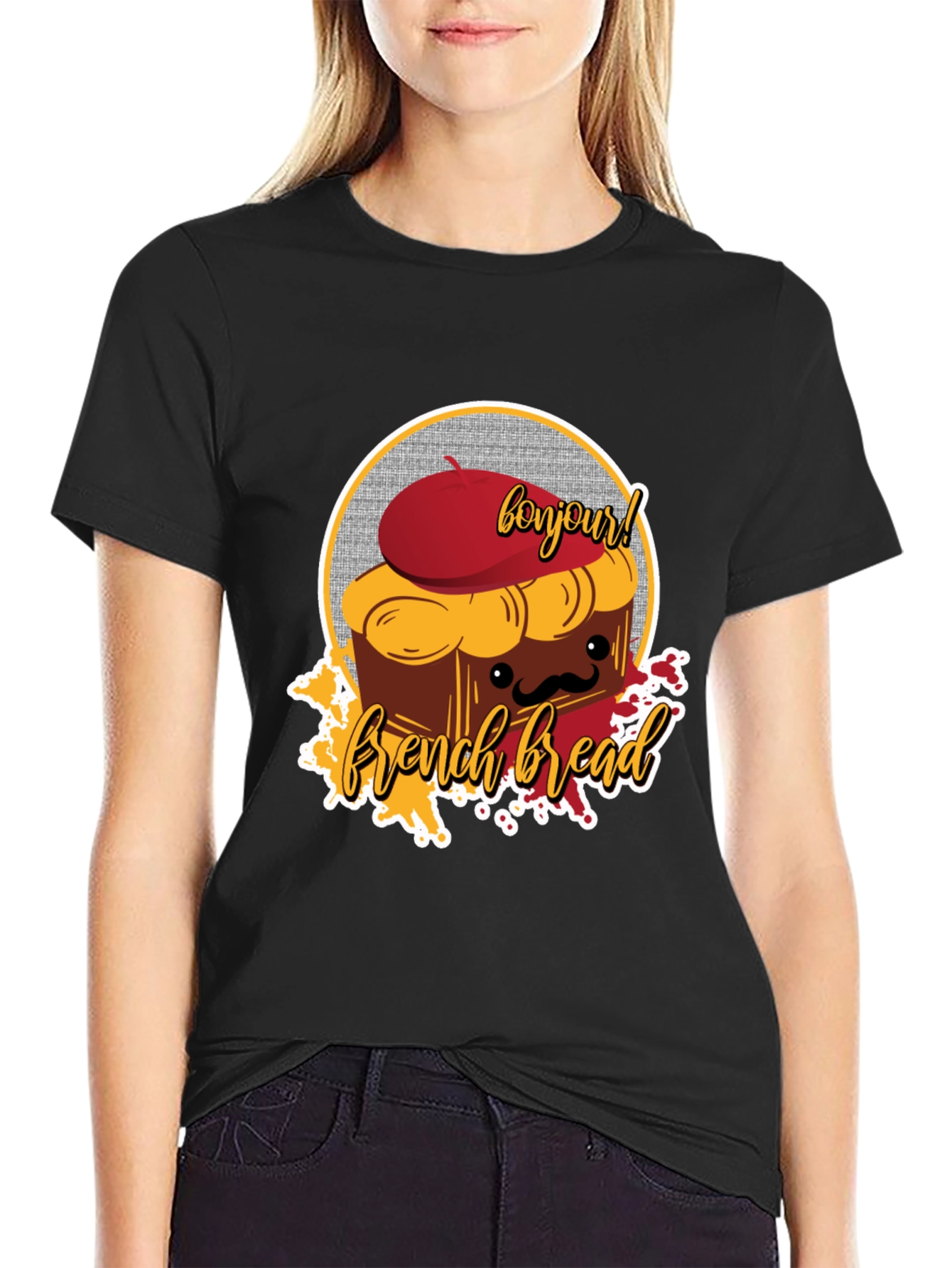 French Bread T-Shirt - Bonjour Cartoon Graphic Tee