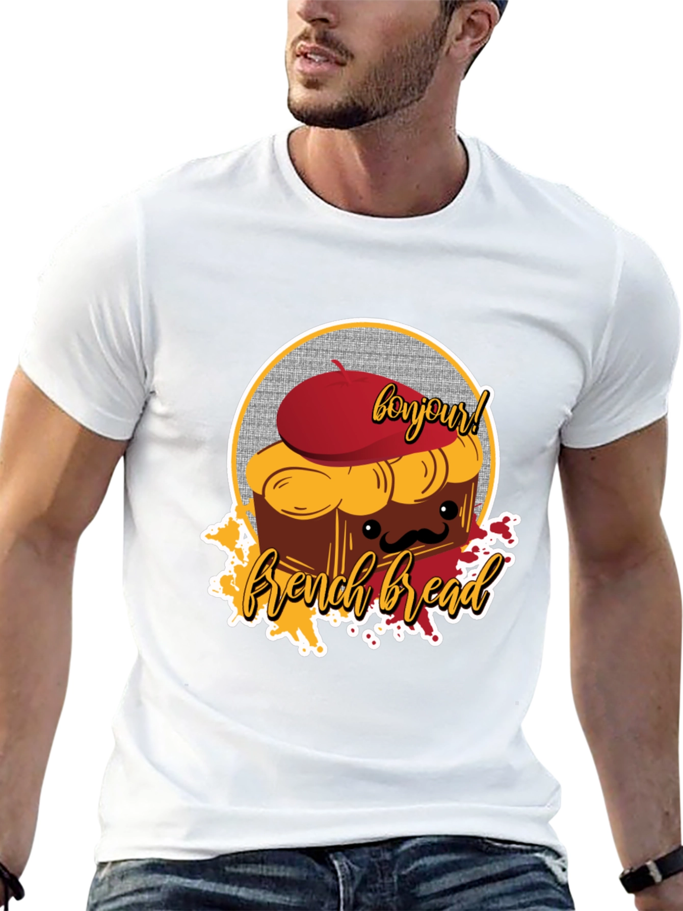 French Bread T-Shirt - Bonjour Cartoon Graphic Tee