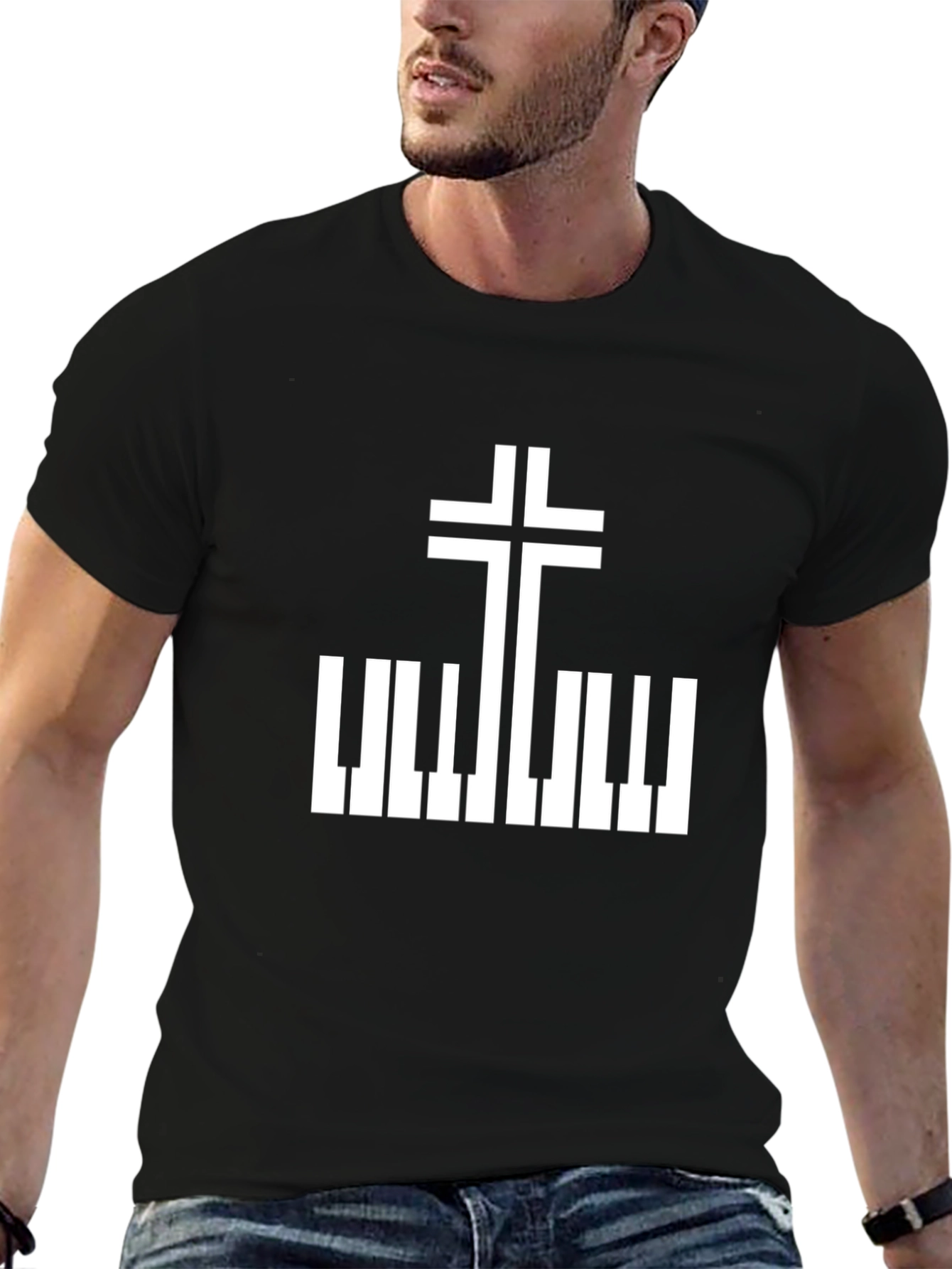 Piano Cross Graphic T-Shirt - Christian Music Tee