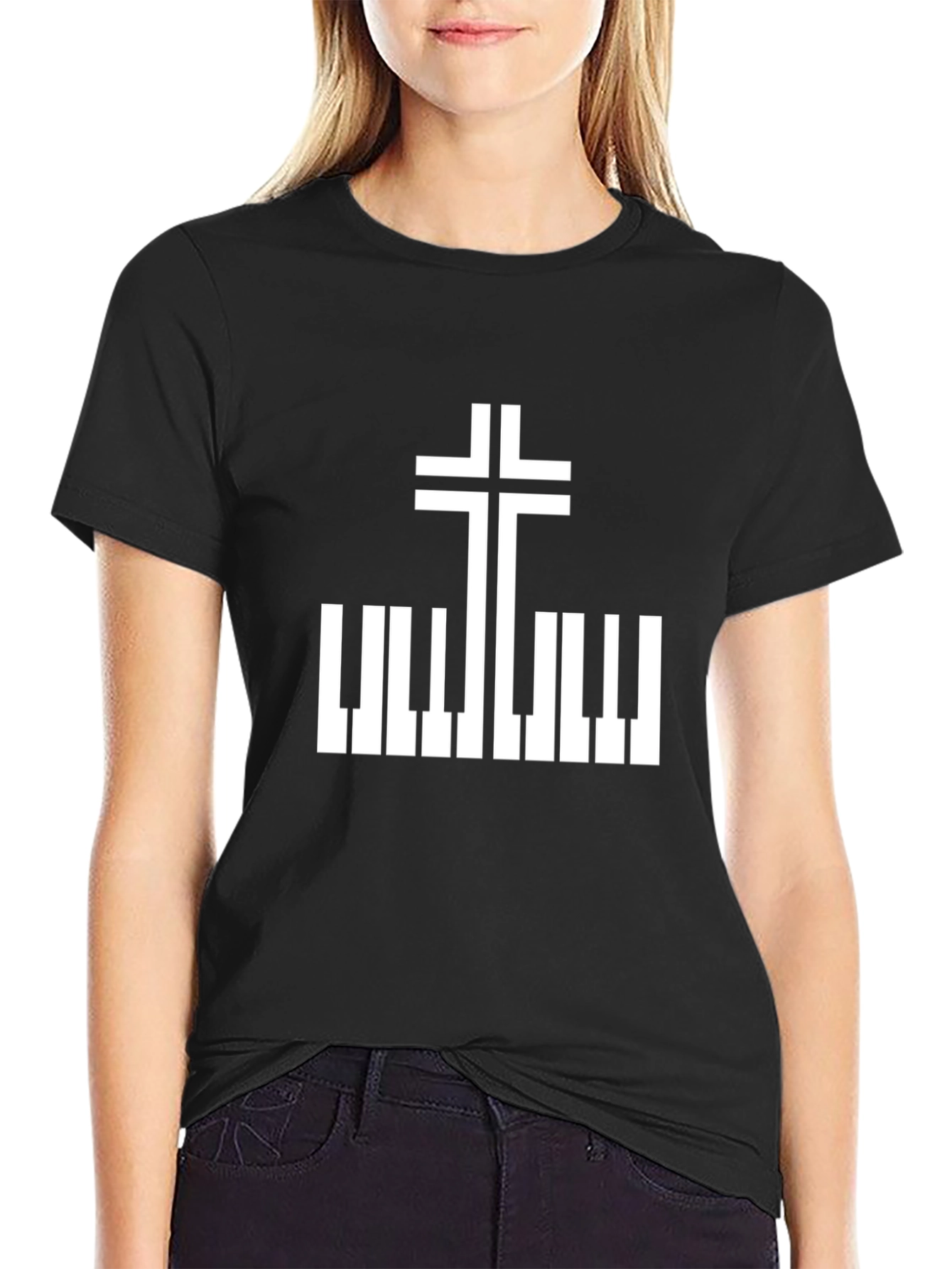 Piano Cross Graphic T-Shirt - Christian Music Tee