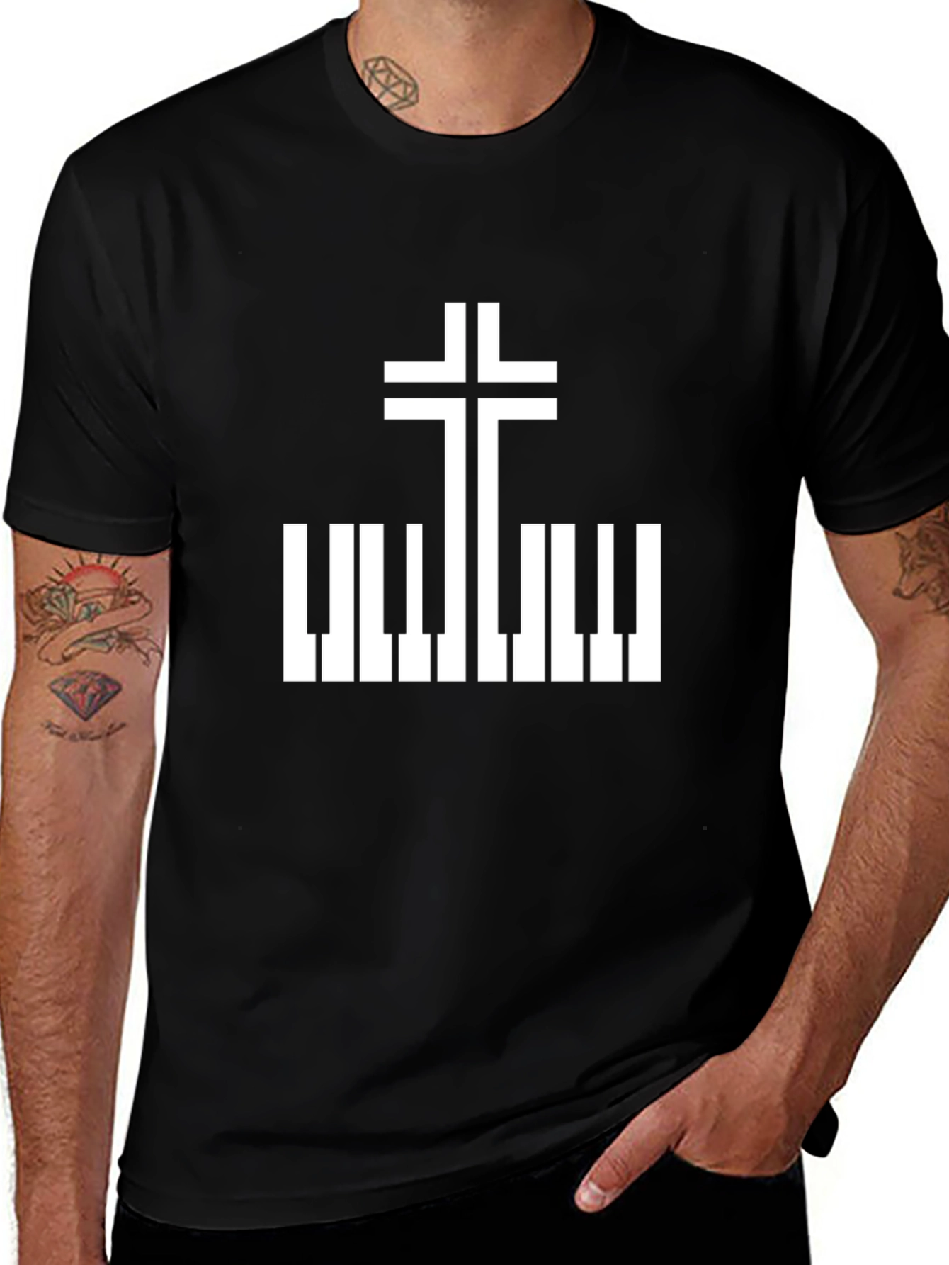Piano Cross Graphic T-Shirt - Christian Music Tee