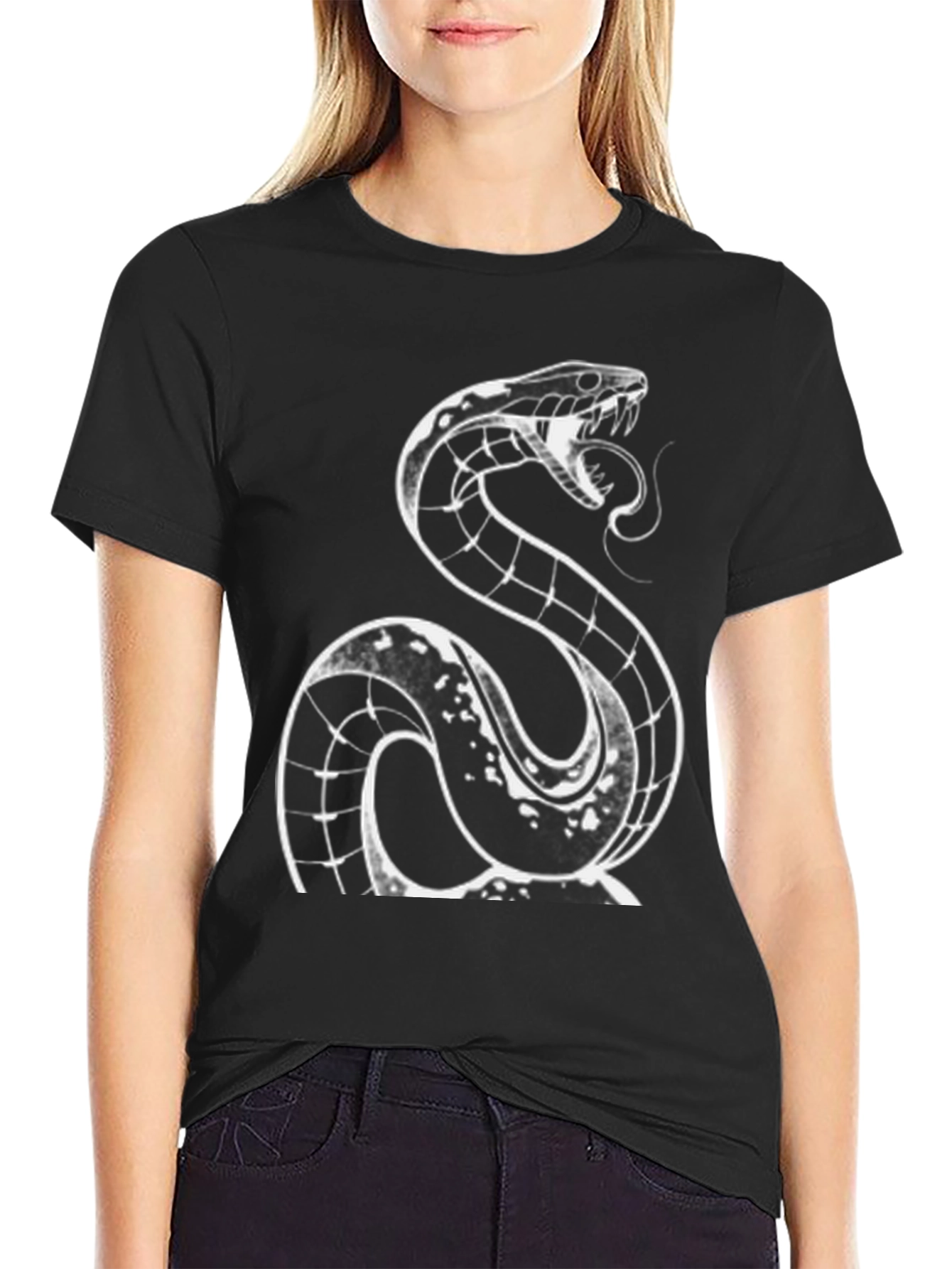 Snake Graphic Tee - Black Cotton T-Shirt