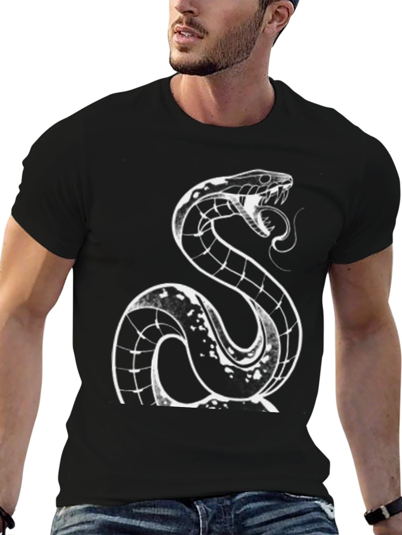 Snake Graphic Tee - Black Cotton T-Shirt