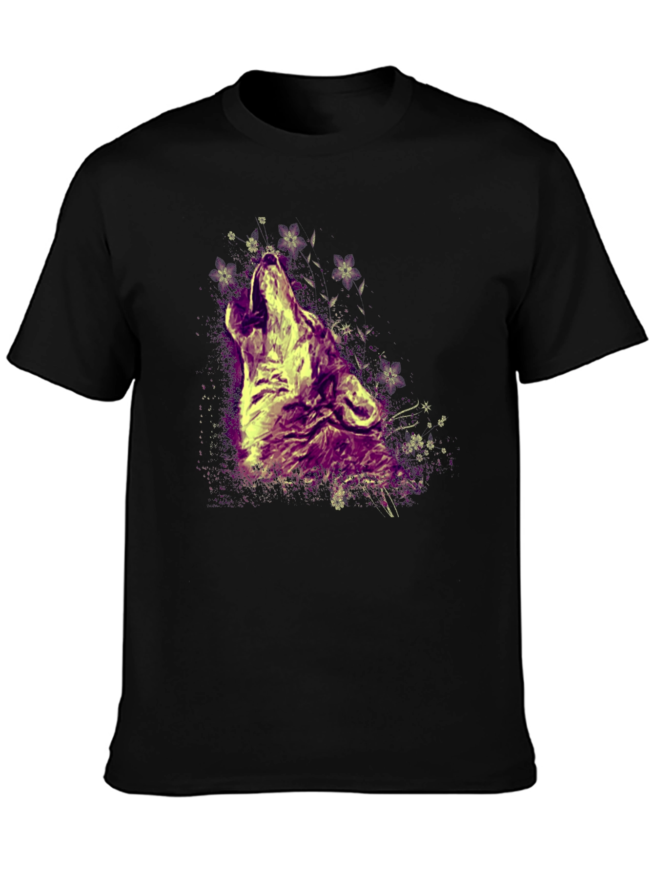Wolf Howling T-Shirt - Graphic Print Crew Neck Tee