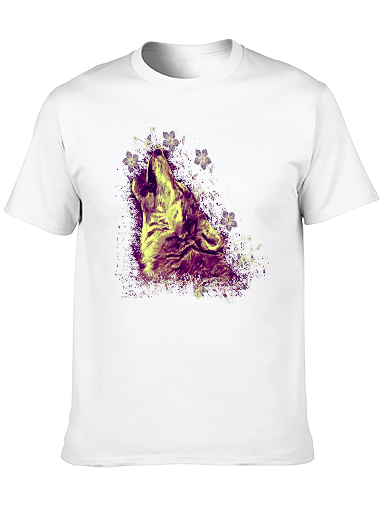 Wolf Howling T-Shirt - Graphic Print Crew Neck Tee
