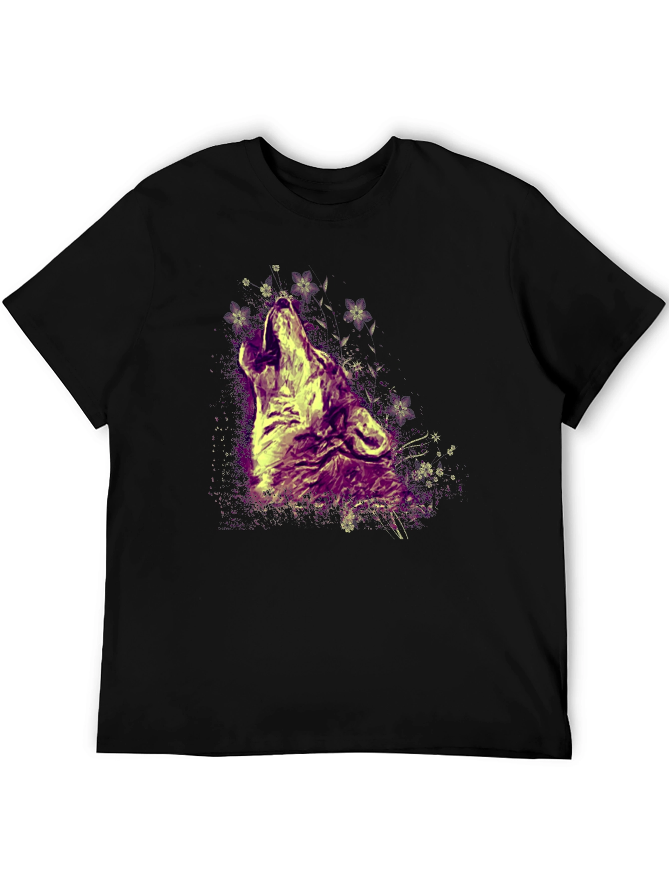 Wolf Howling T-Shirt - Graphic Print Crew Neck Tee