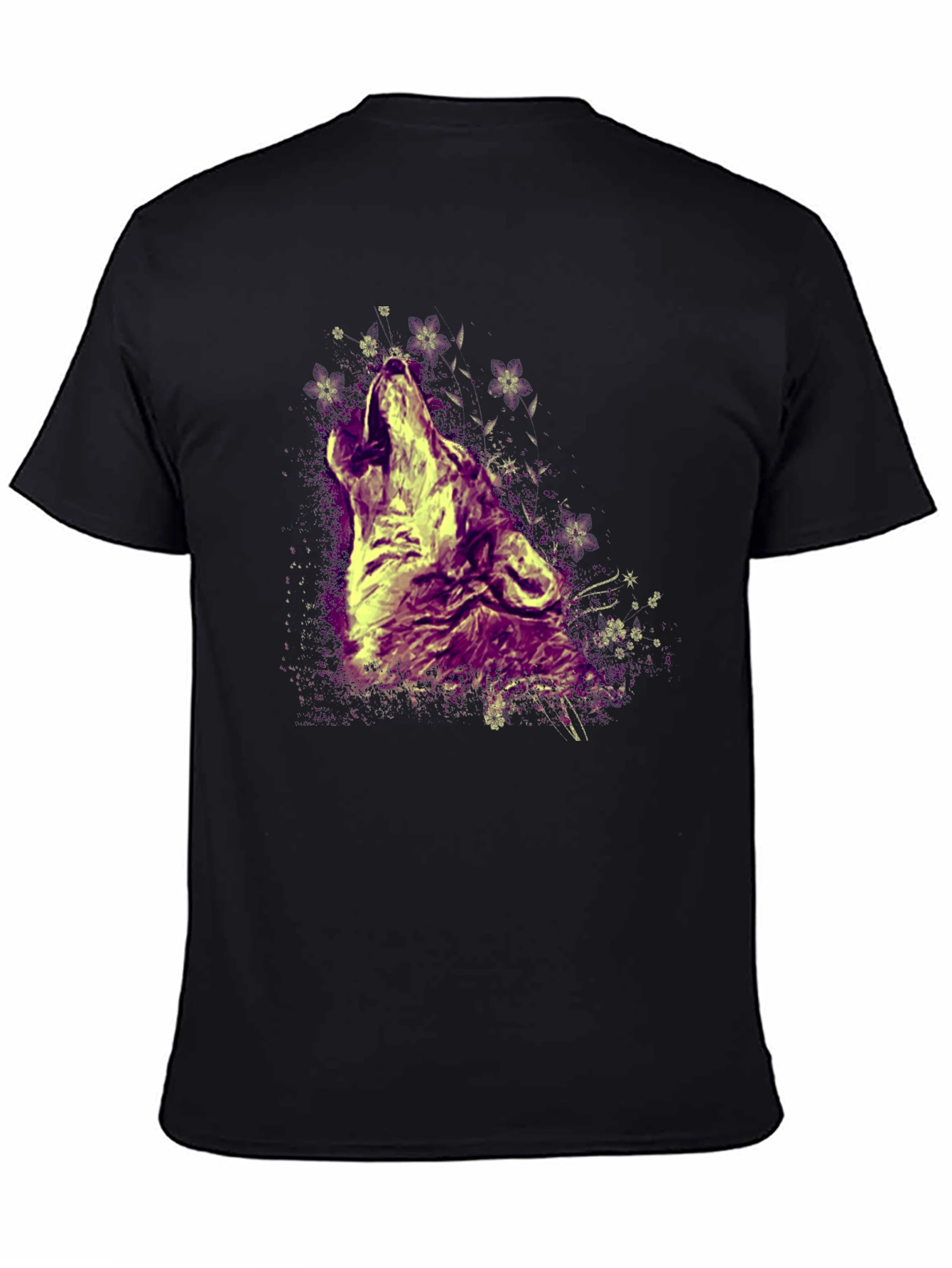 Wolf Howling T-Shirt - Graphic Print Crew Neck Tee