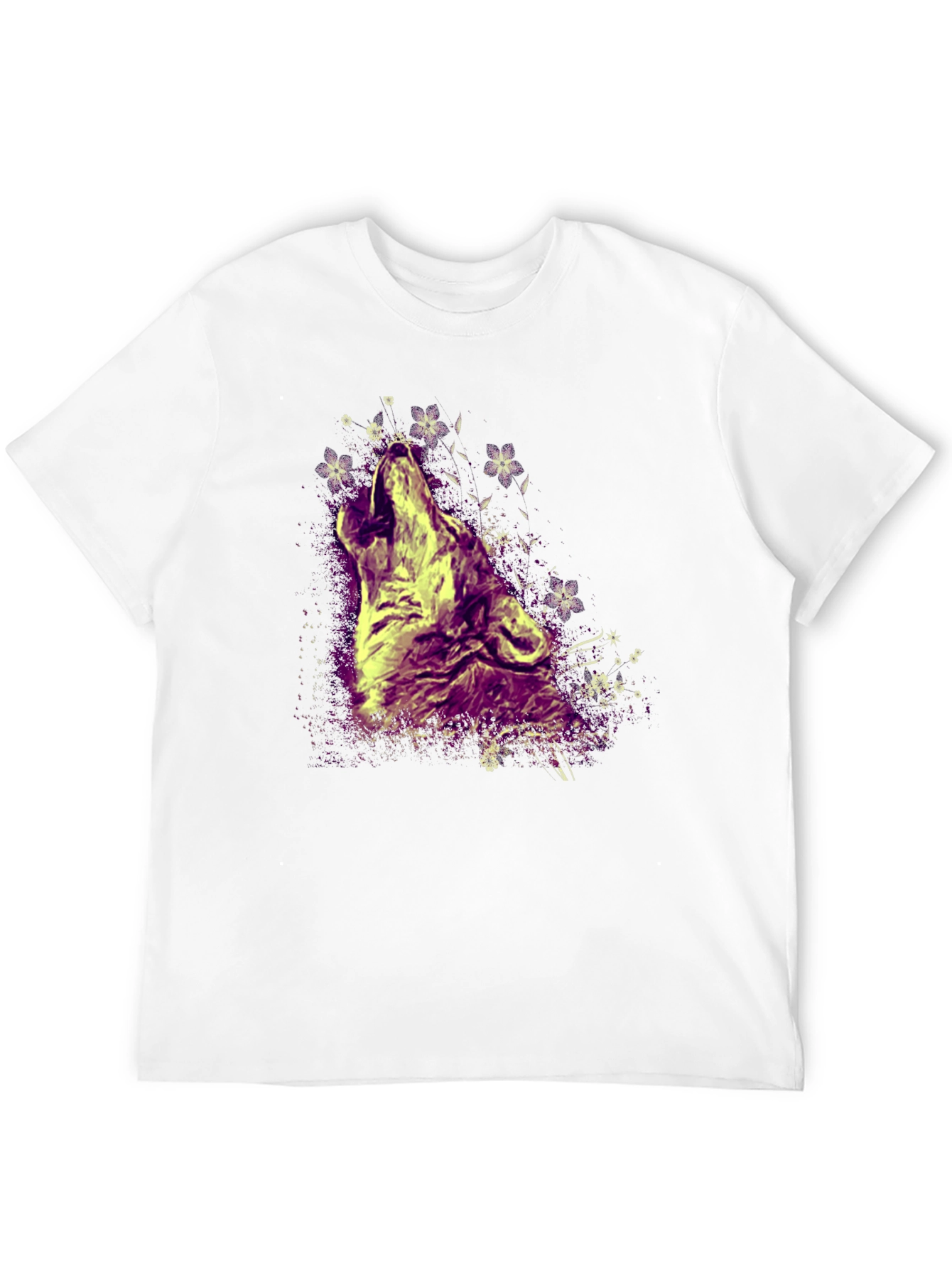 Wolf Howling T-Shirt - Graphic Print Crew Neck Tee