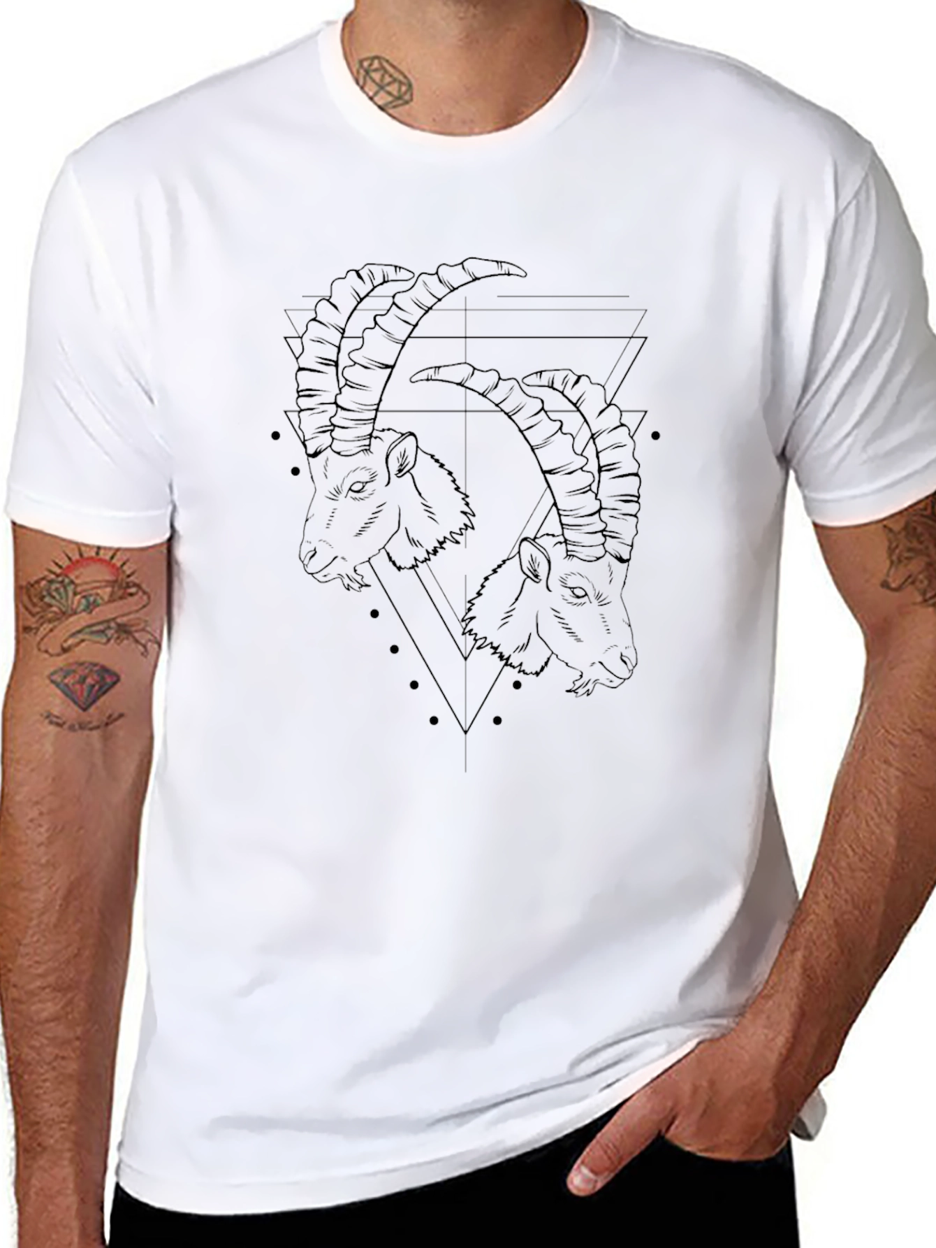 Geometric Goat Head Graphic Black T-Shirt