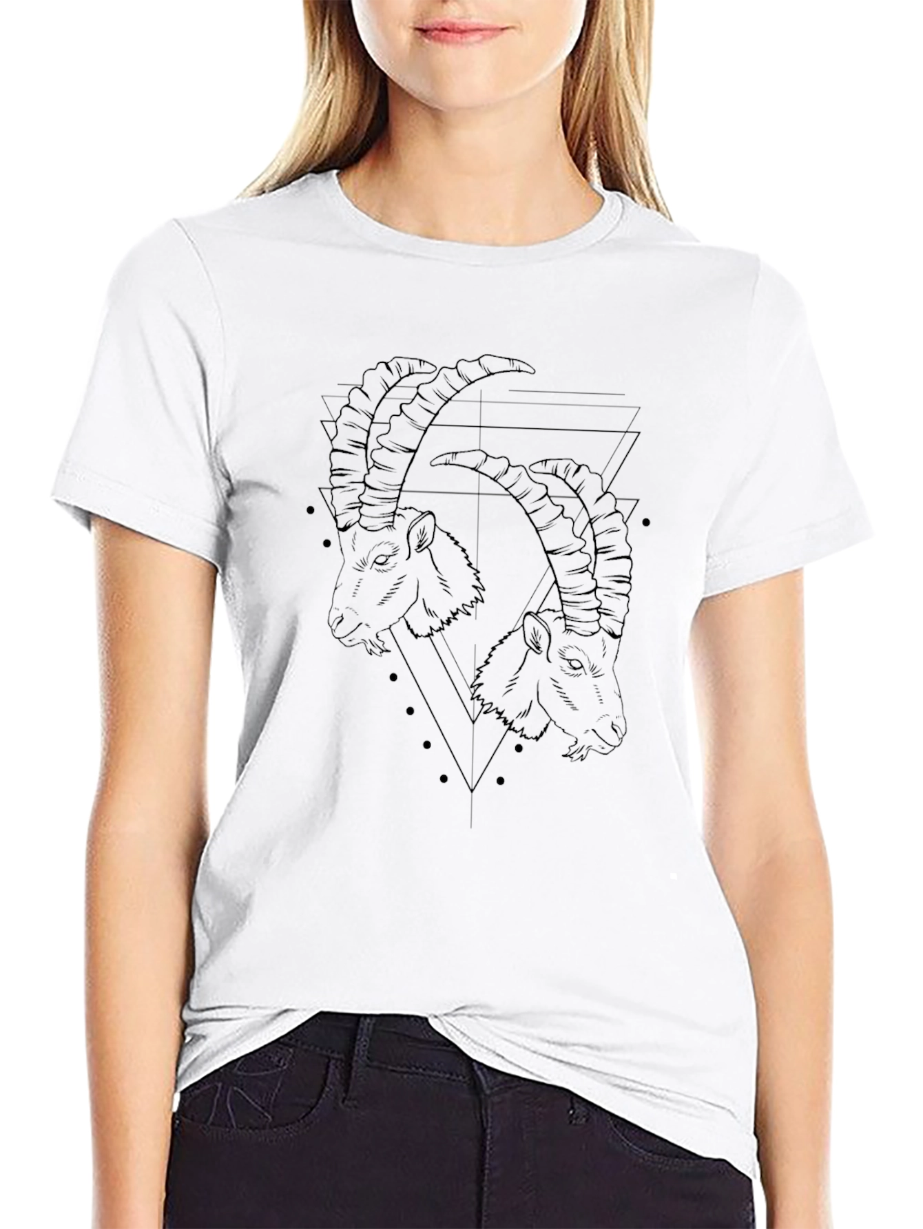 Geometric Goat Head Graphic Black T-Shirt
